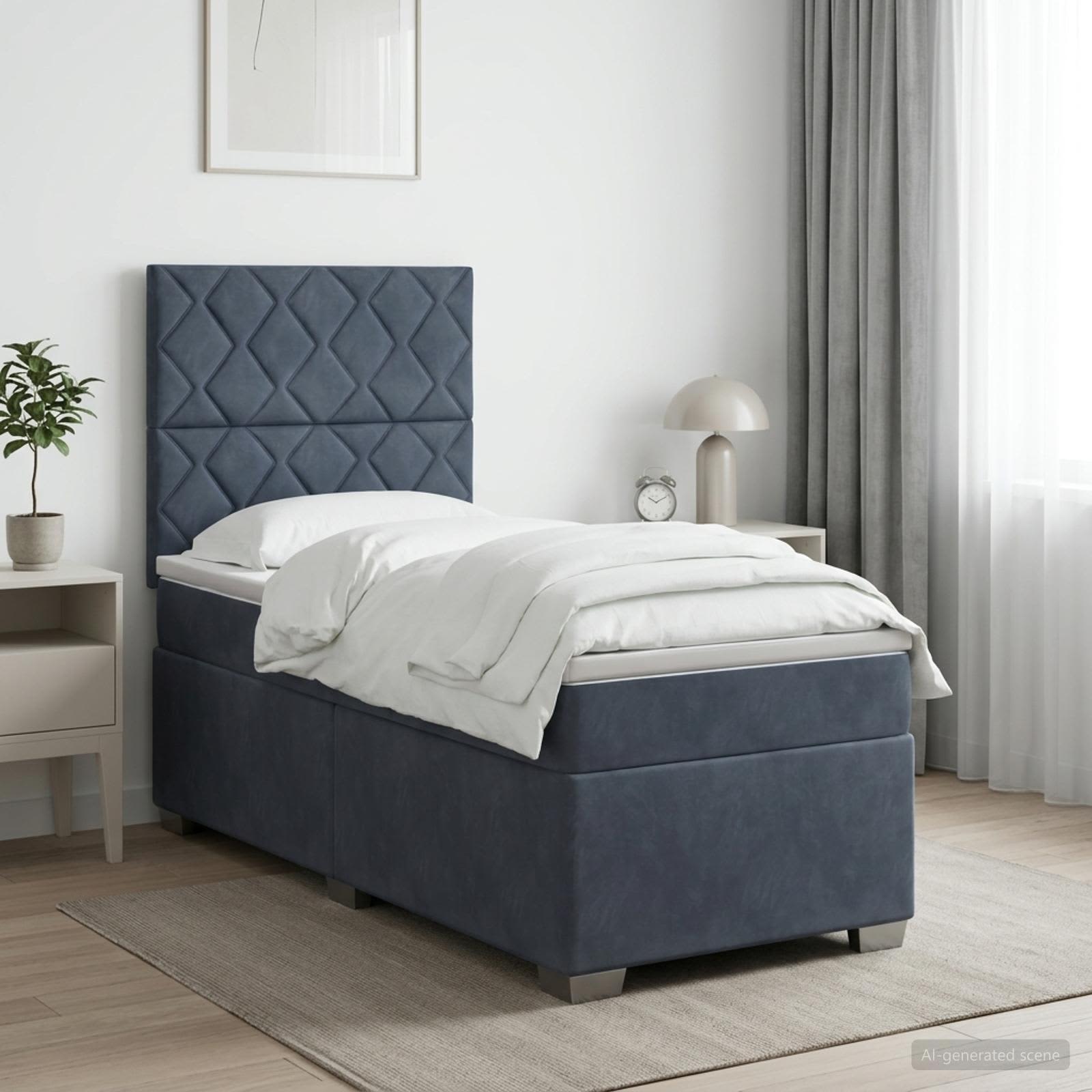 Κρεβάτι box spring με στρώμα Σκούρο Γκρι 90 x 190 cm Βελούδο - Pakobazaar