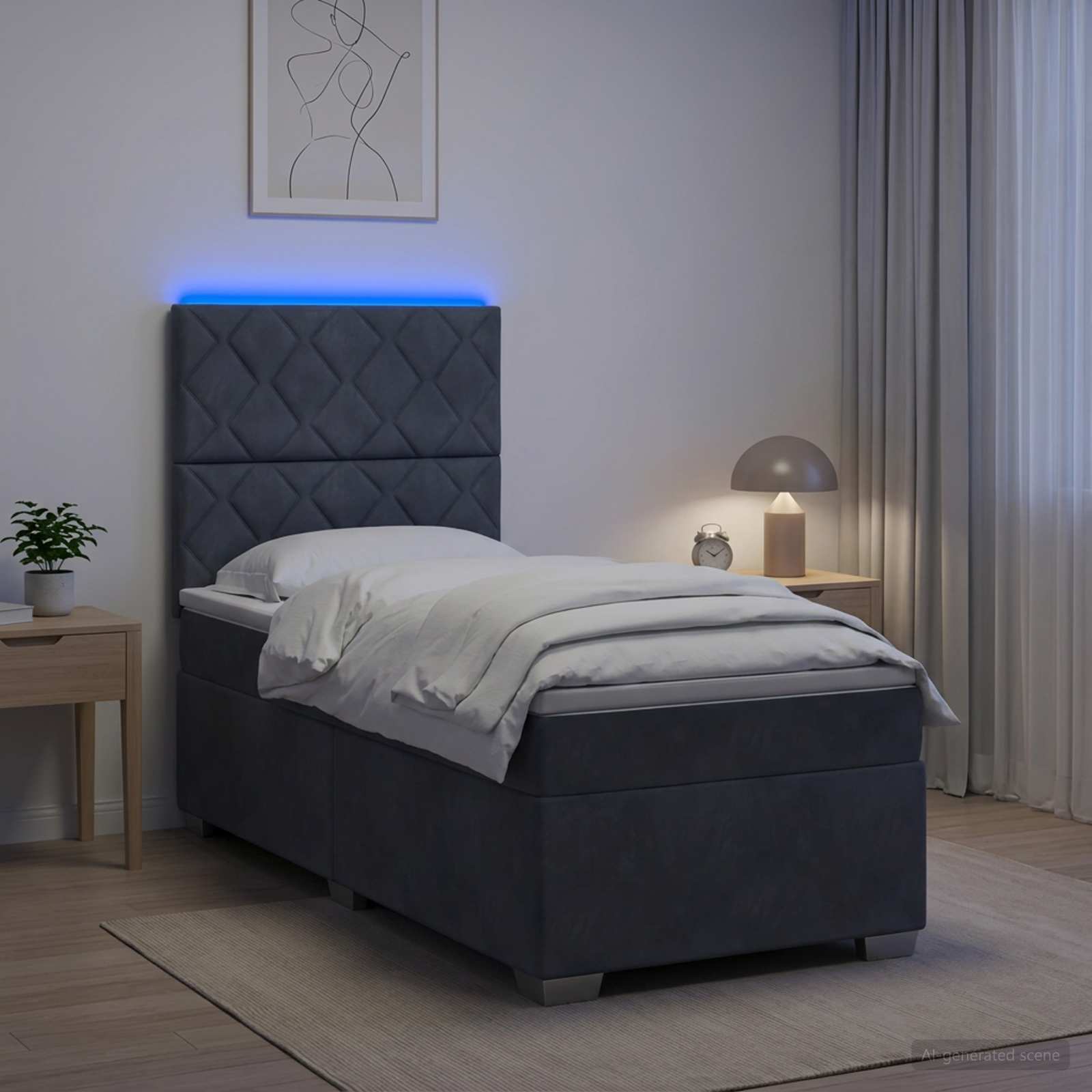 Κρεβάτι box spring με στρώμα Σκούρο Γκρι 80 x 200 cm Βελούδο - Pakobazaar
