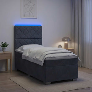 Κρεβάτι box spring με στρώμα Σκούρο Γκρι 80 x 200 cm Βελούδο - Pakobazaar