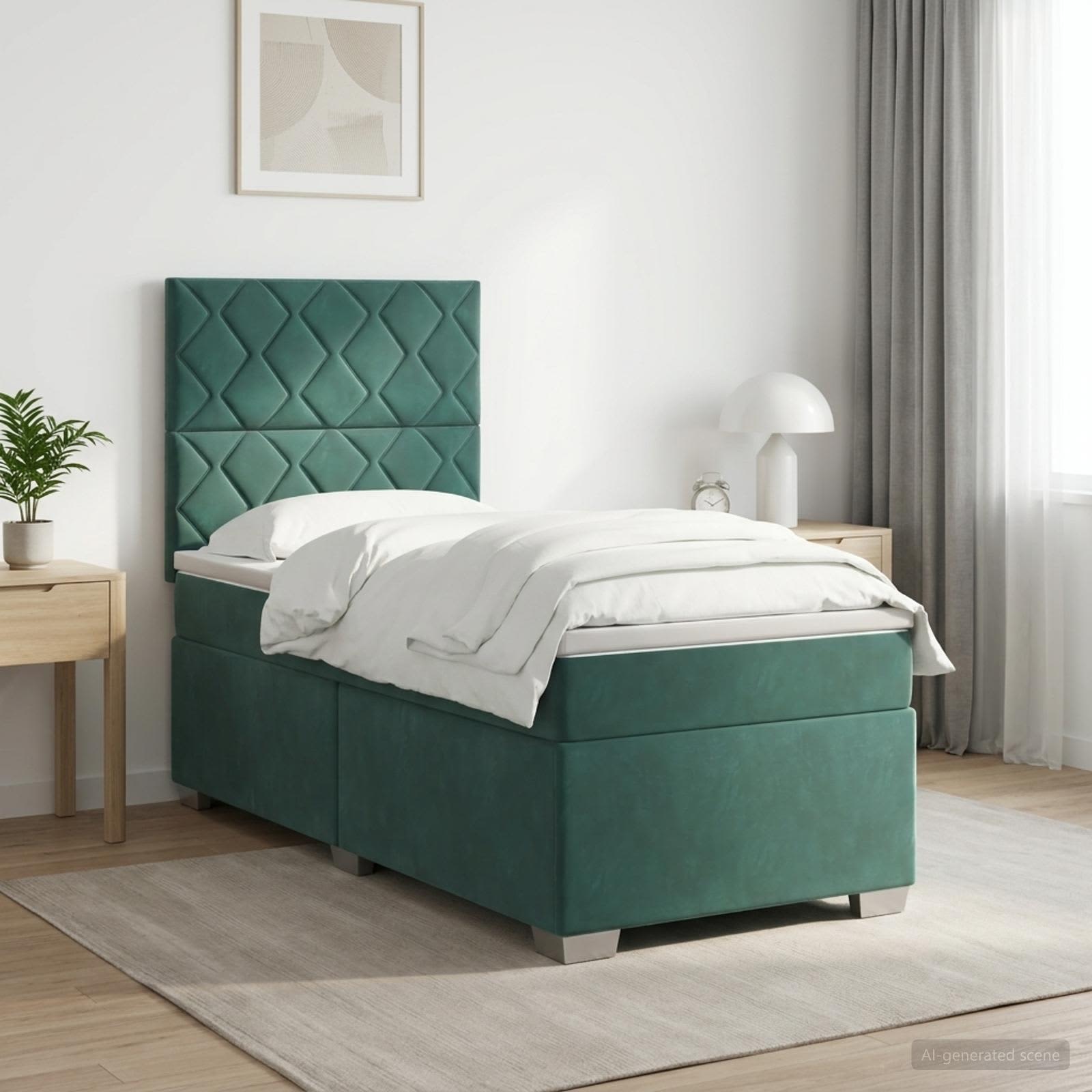 Κρεβάτι box spring με στρώμα Σκούρο Πράσινο 100 x 200 cm