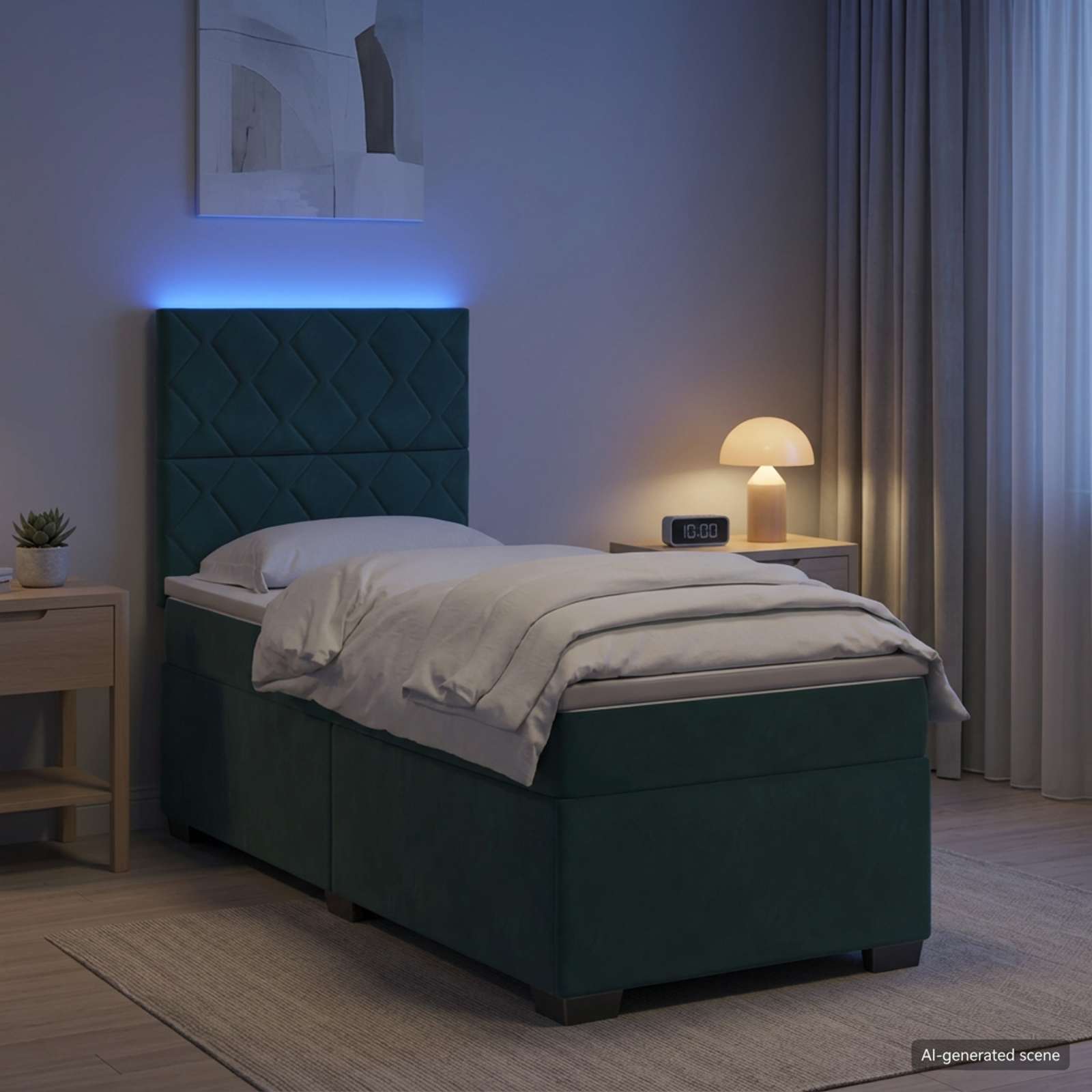 Κρεβάτι box spring με στρώμα Σκούρο Πράσινο 100 x 200 cm