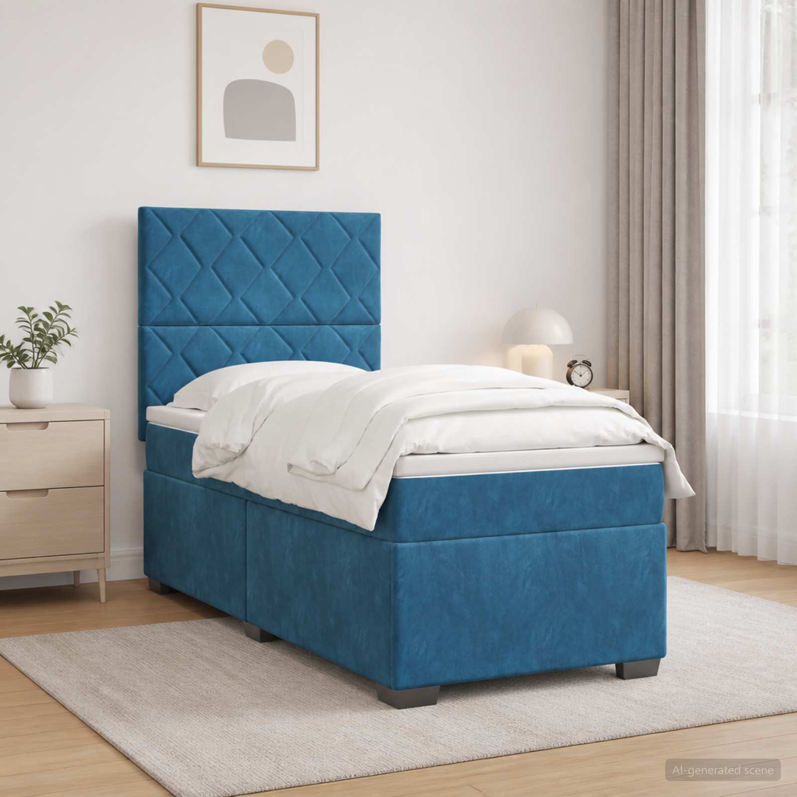 Κρεβάτι box spring με στρώμα Μπλε 80 x 200 cm Βελούδο - Pakobazaar