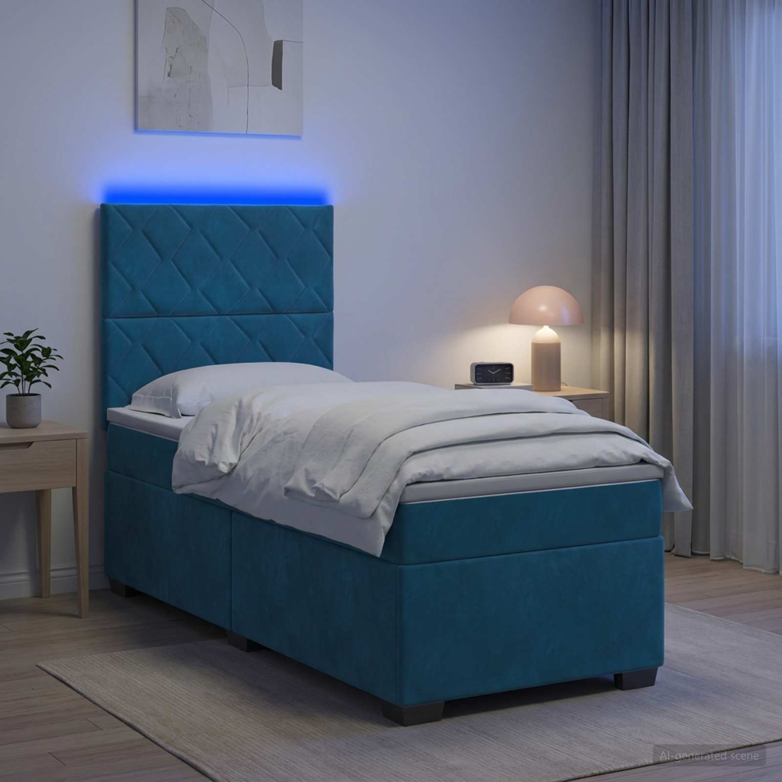Κρεβάτι box spring με στρώμα Μπλε 80 x 200 cm Βελούδο - Pakobazaar