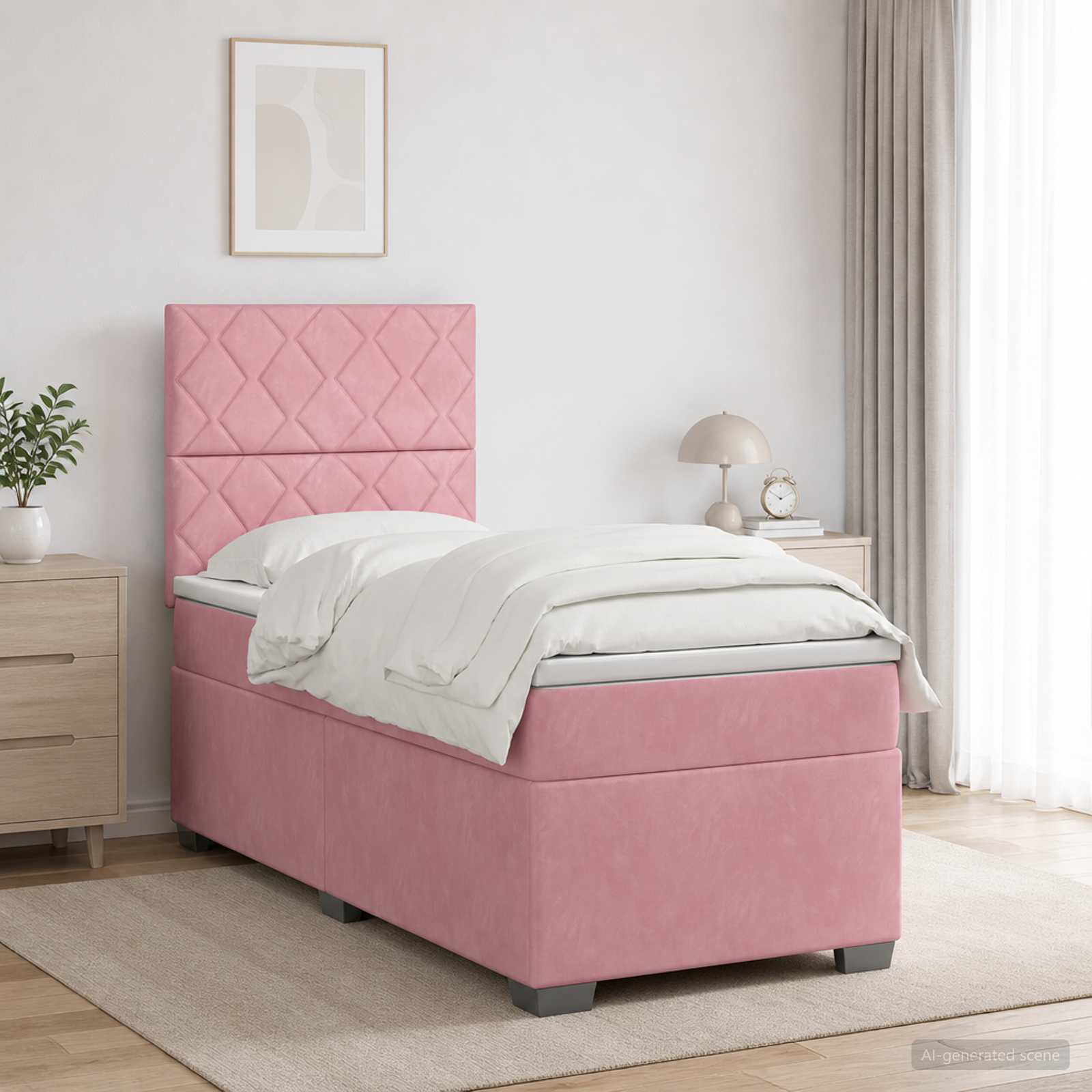 Κρεβάτι box spring με στρώμα Ροζ 100 x 200 cm Βελούδο - Pakobazaar