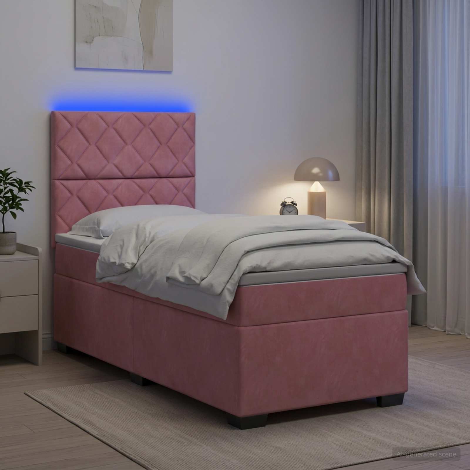 Κρεβάτι box spring με στρώμα Ροζ 100 x 200 cm Βελούδο - Pakobazaar