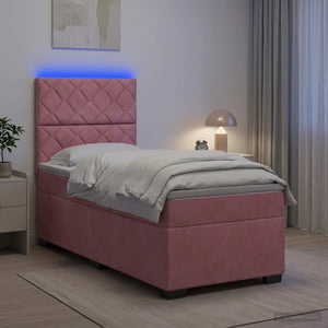 Κρεβάτι box spring με στρώμα Ροζ 100 x 200 cm Βελούδο - Pakobazaar