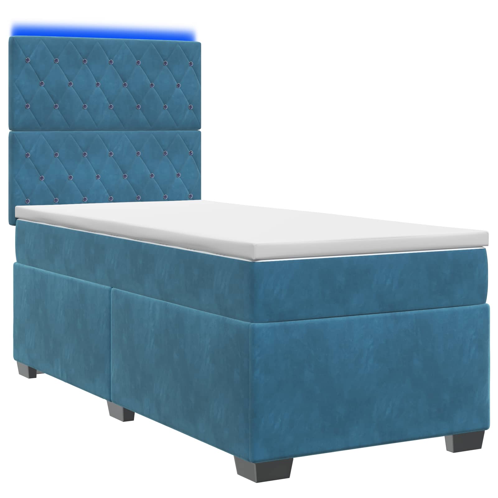 Κρεβάτι box spring με στρώμα Μπλε 90 x 200 cm Βελούδο - Pakobazaar