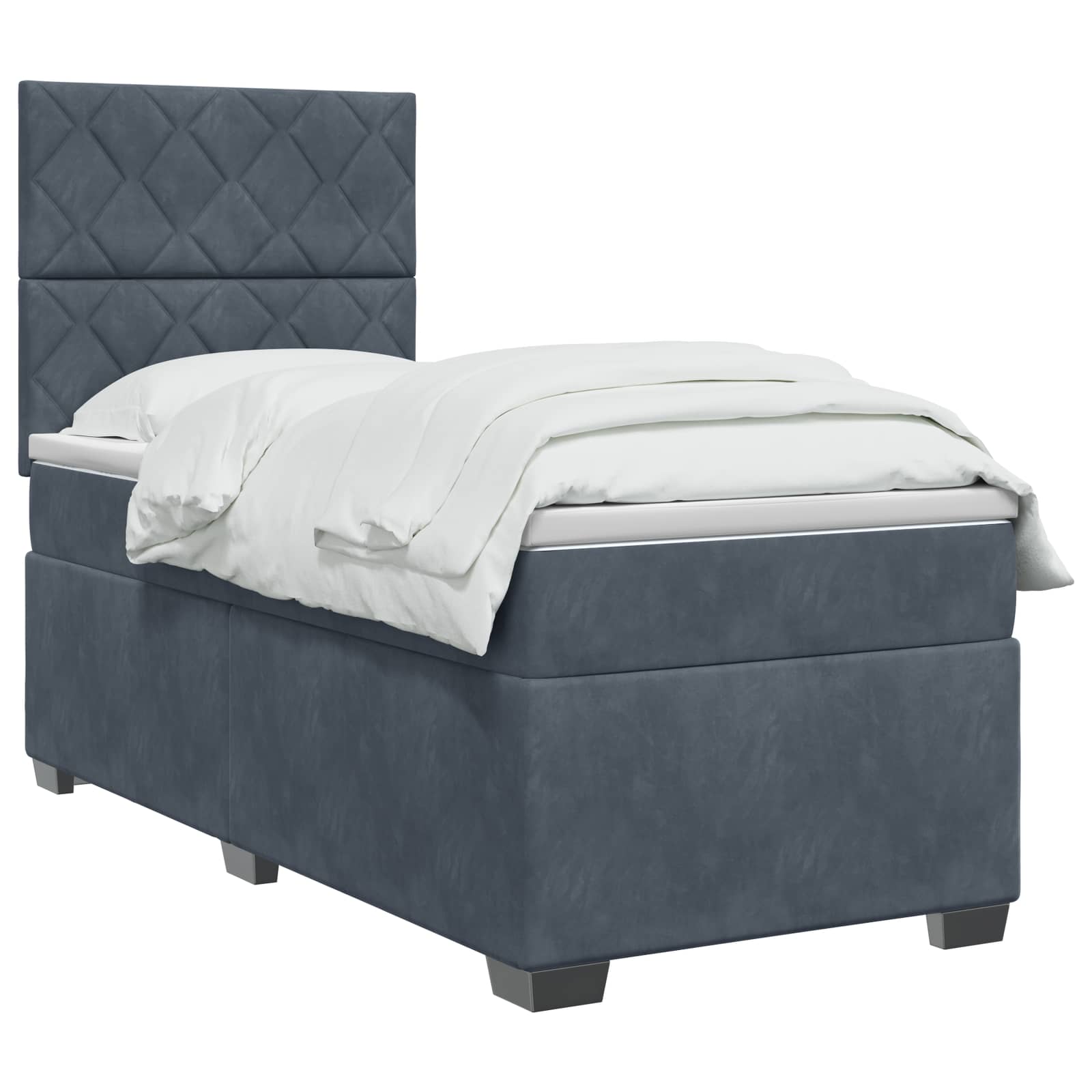 Κρεβάτι box spring με στρώμα Σκούρο Γκρι 90 x 200 cm Βελούδο - Pakobazaar