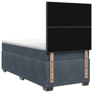 Κρεβάτι box spring με στρώμα Σκούρο Γκρι 100 x 200 cm Βελούδο - Pakobazaar