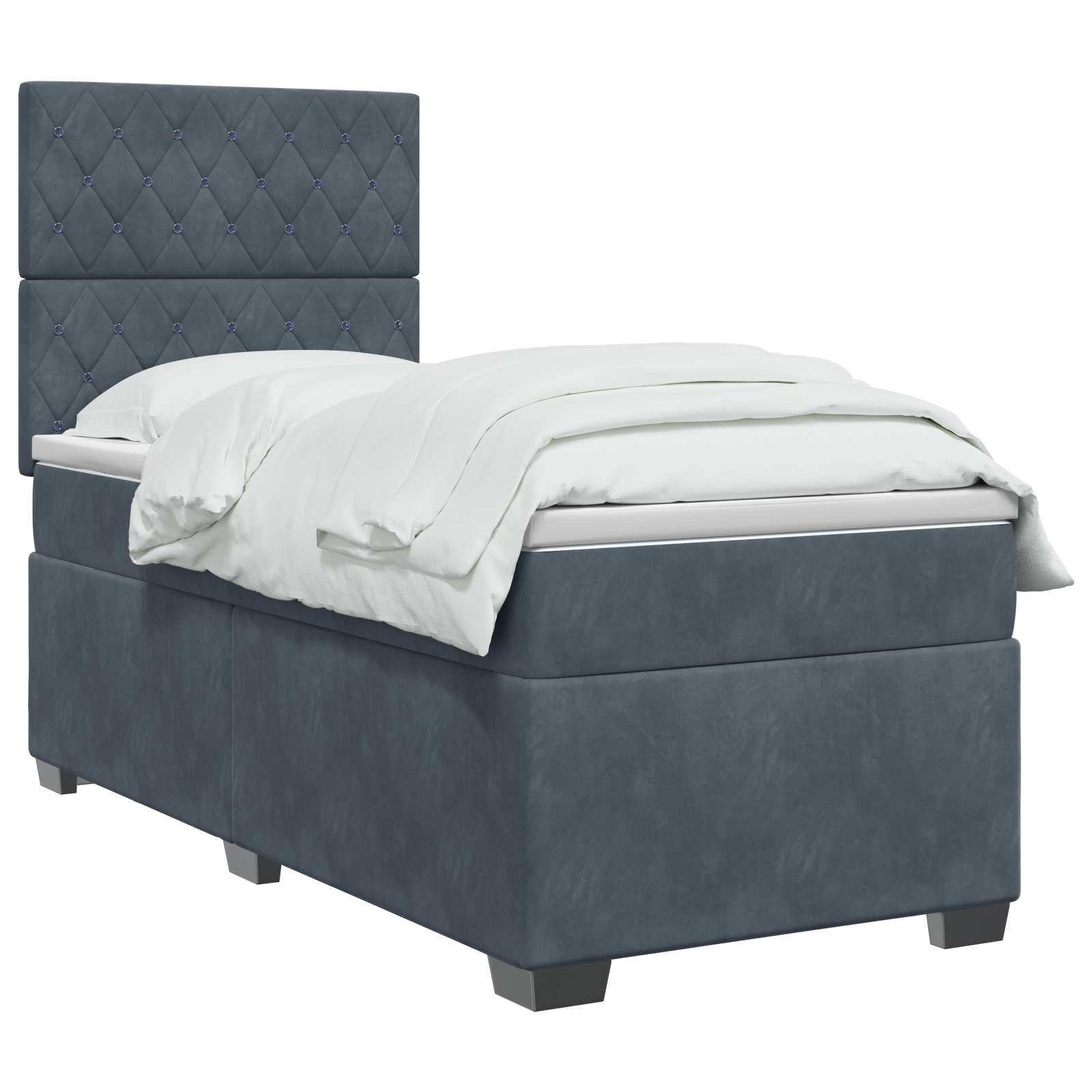 Κρεβάτι box spring με στρώμα Σκούρο Γκρι 100 x 200 cm Βελούδο - Pakobazaar