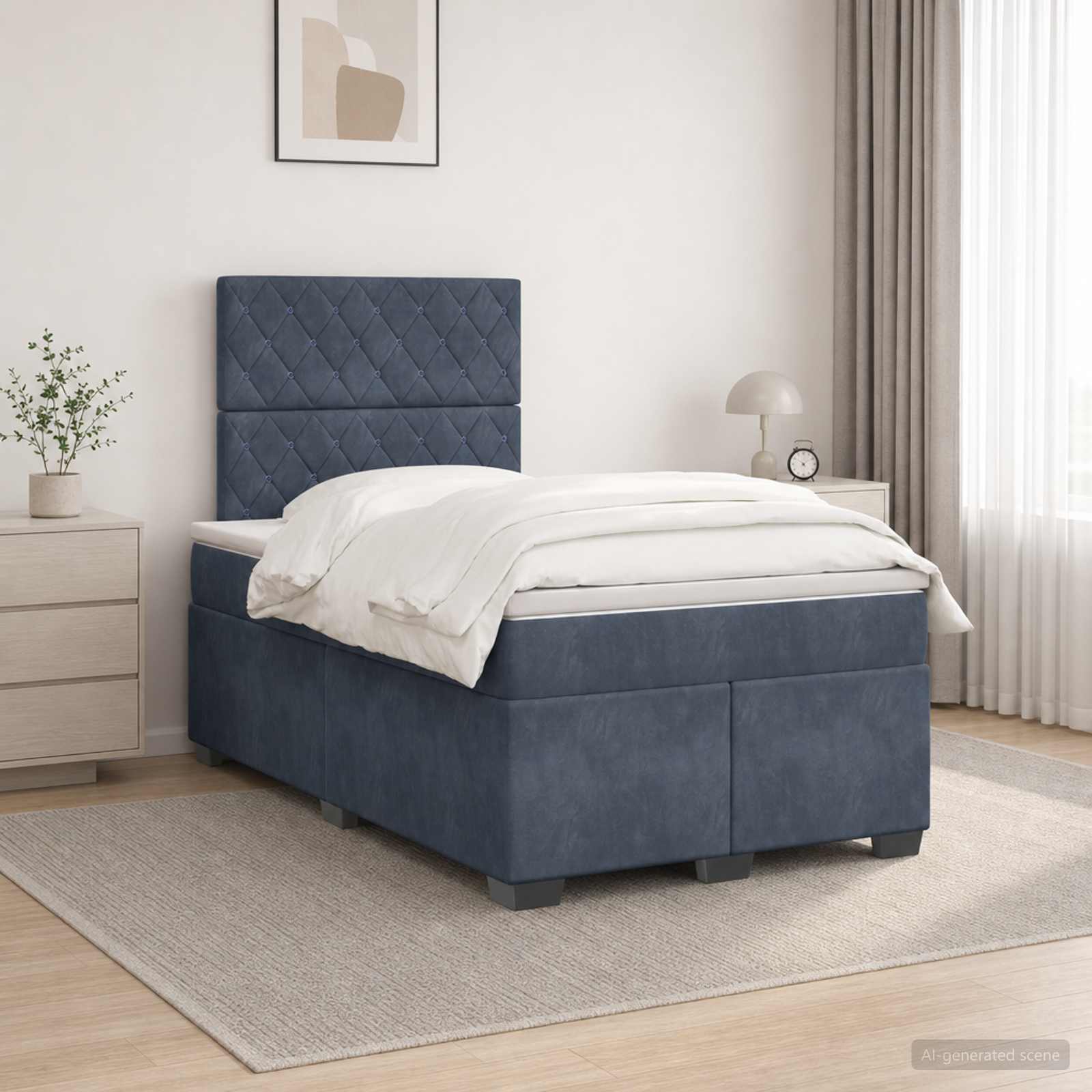 Κρεβάτι box spring με στρώμα Σκούρο Γκρι 120 x 190 cm Βελούδο - Pakobazaar