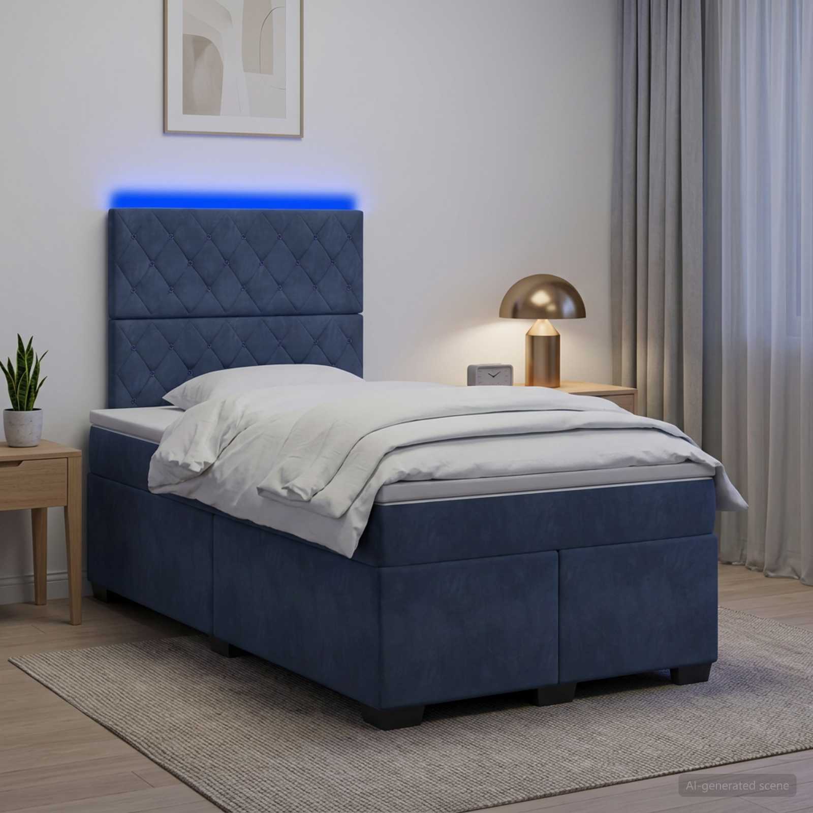 Κρεβάτι box spring με στρώμα Σκούρο Γκρι 120 x 190 cm Βελούδο - Pakobazaar