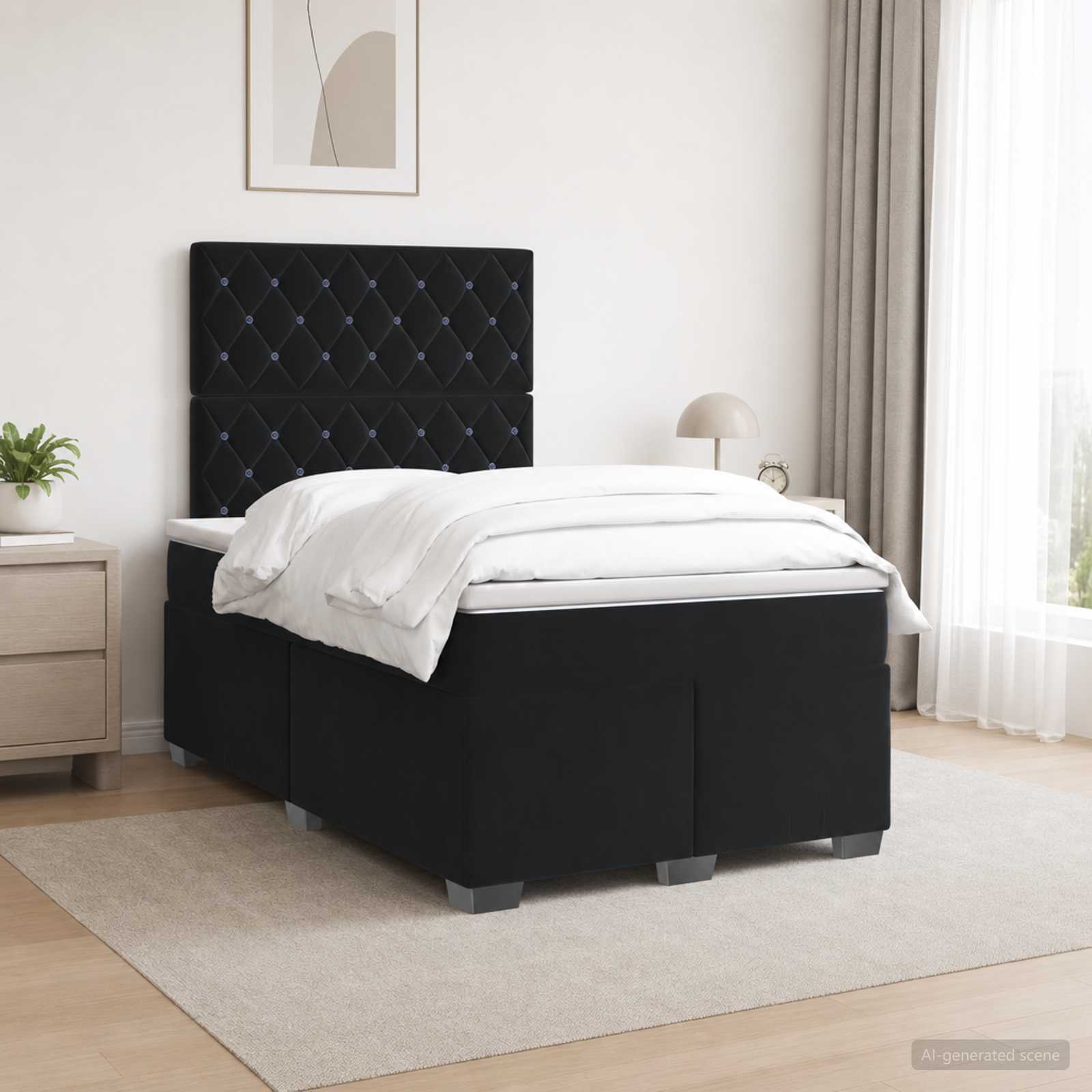 Κρεβάτι box spring με στρώμα Μαύρο 120 x 190 cm Βελούδο
