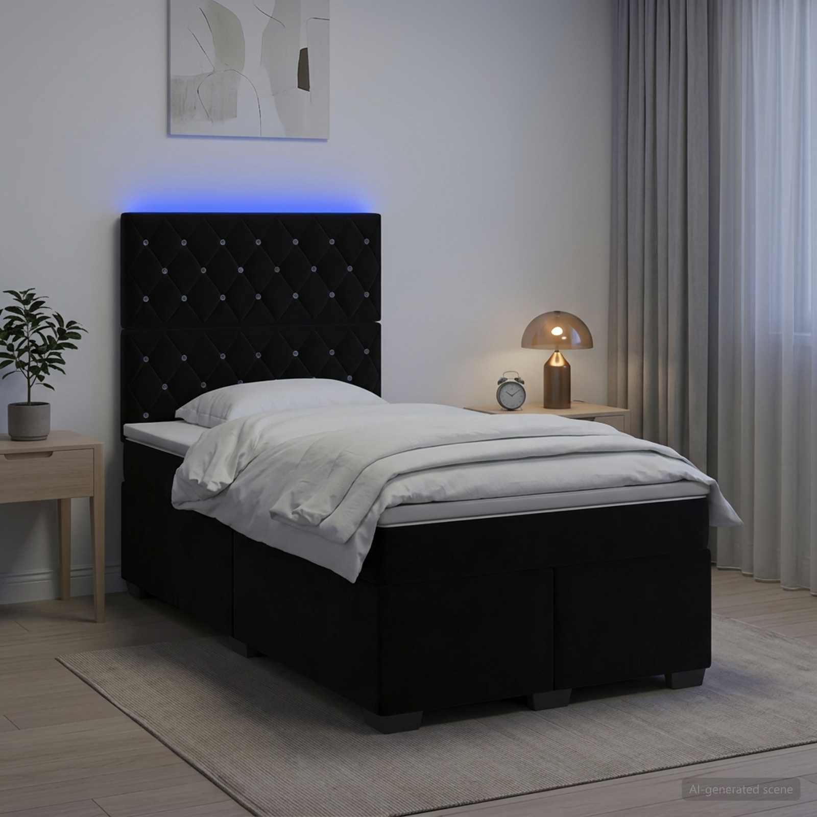 Κρεβάτι box spring με στρώμα Μαύρο 120 x 190 cm Βελούδο