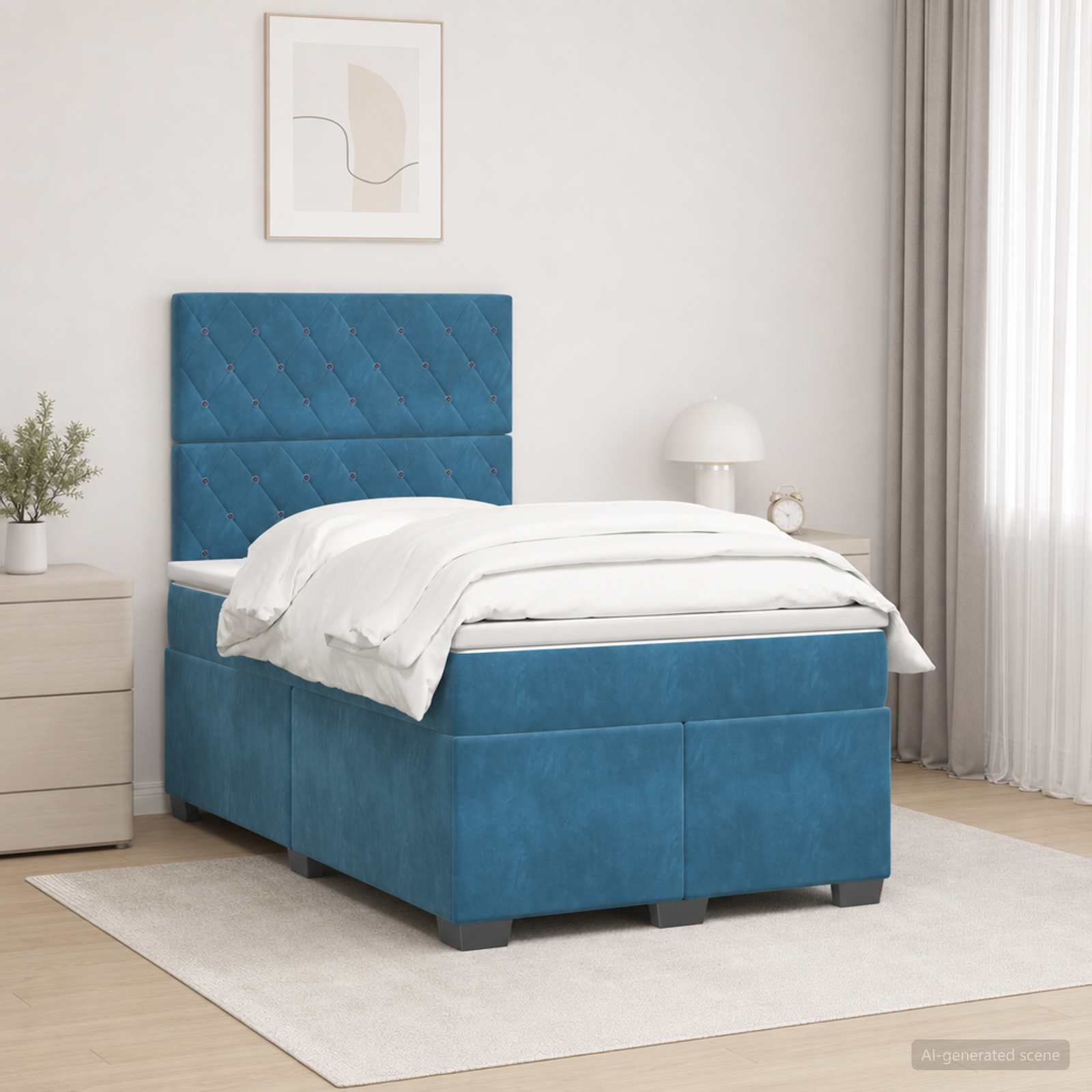 Κρεβάτι box spring με στρώμα Μπλε 120 x 200 cm Βελούδο - Pakobazaar
