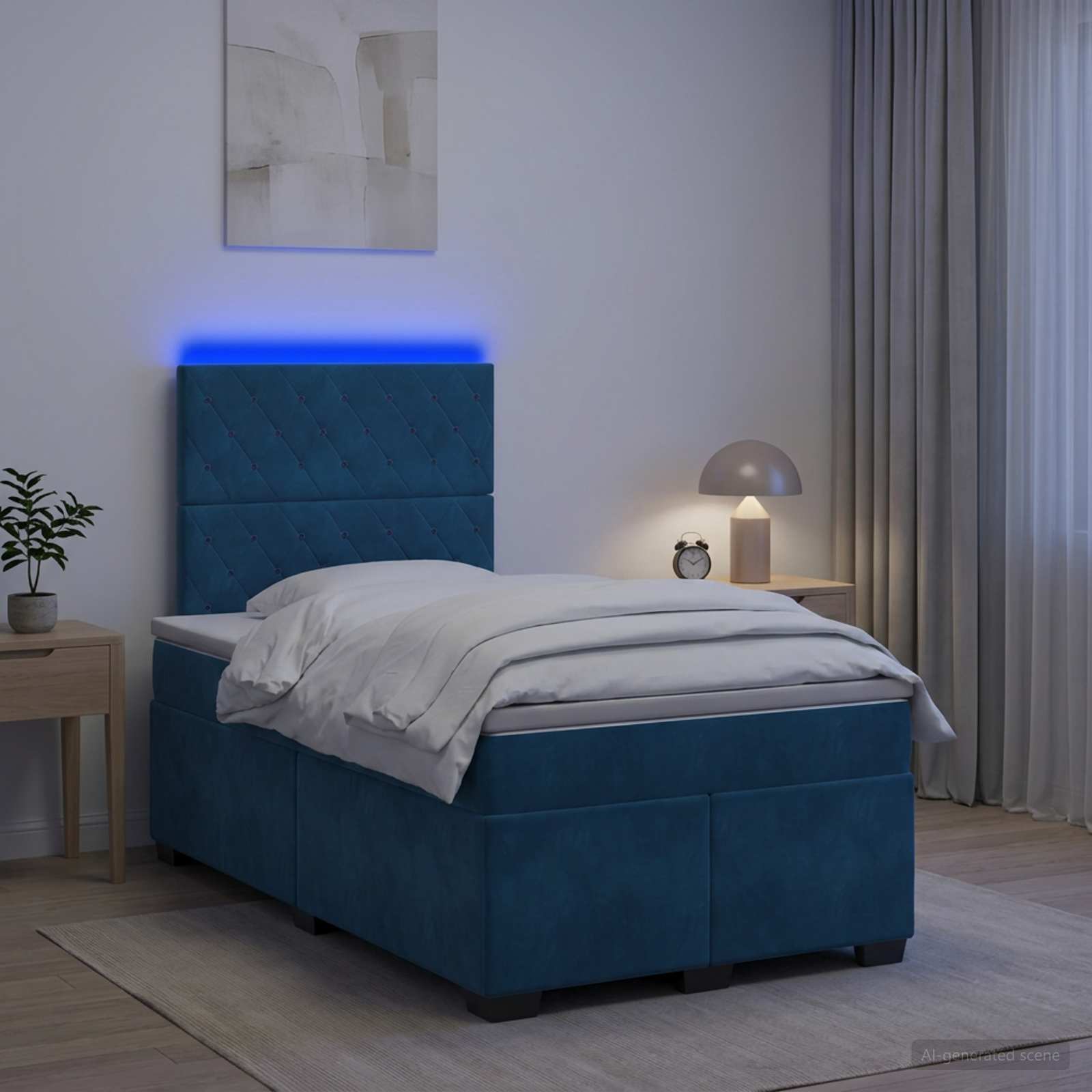 Κρεβάτι box spring με στρώμα Μπλε 120 x 200 cm Βελούδο - Pakobazaar