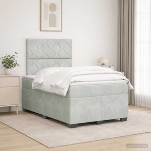 Κρεβάτι box spring με στρώμα Ανοιχτό γκρι 120 x 190 cm Βελούδο - Pakobazaar