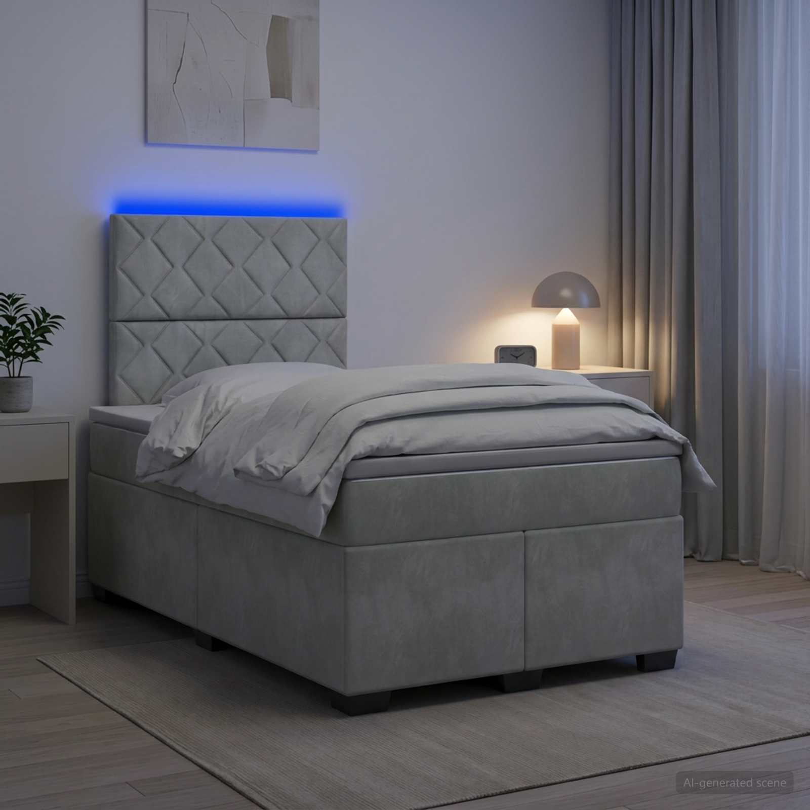 Κρεβάτι box spring με στρώμα Ανοιχτό γκρι 120 x 190 cm Βελούδο - Pakobazaar