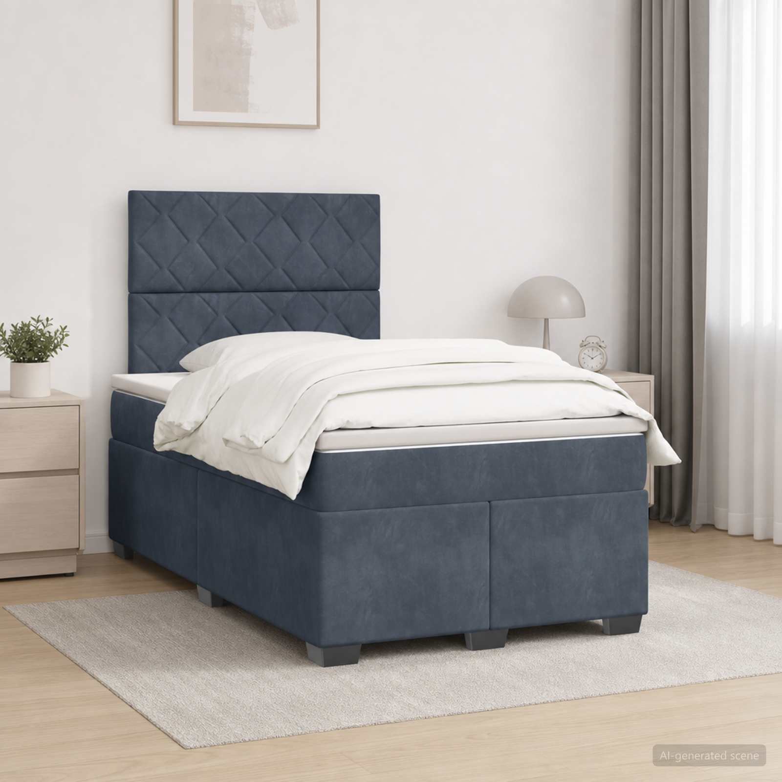 Κρεβάτι box spring με στρώμα Σκούρο Γκρι 120 x 200 cm Βελούδο