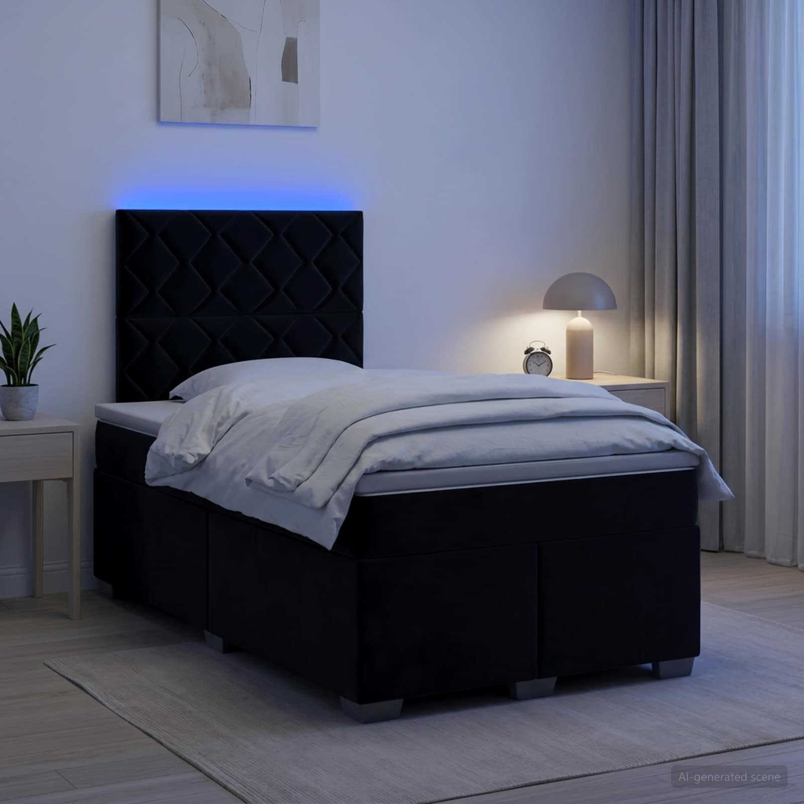 Κρεβάτι box spring με στρώμα Μαύρο 120 x 190 cm Βελούδο - Pakobazaar