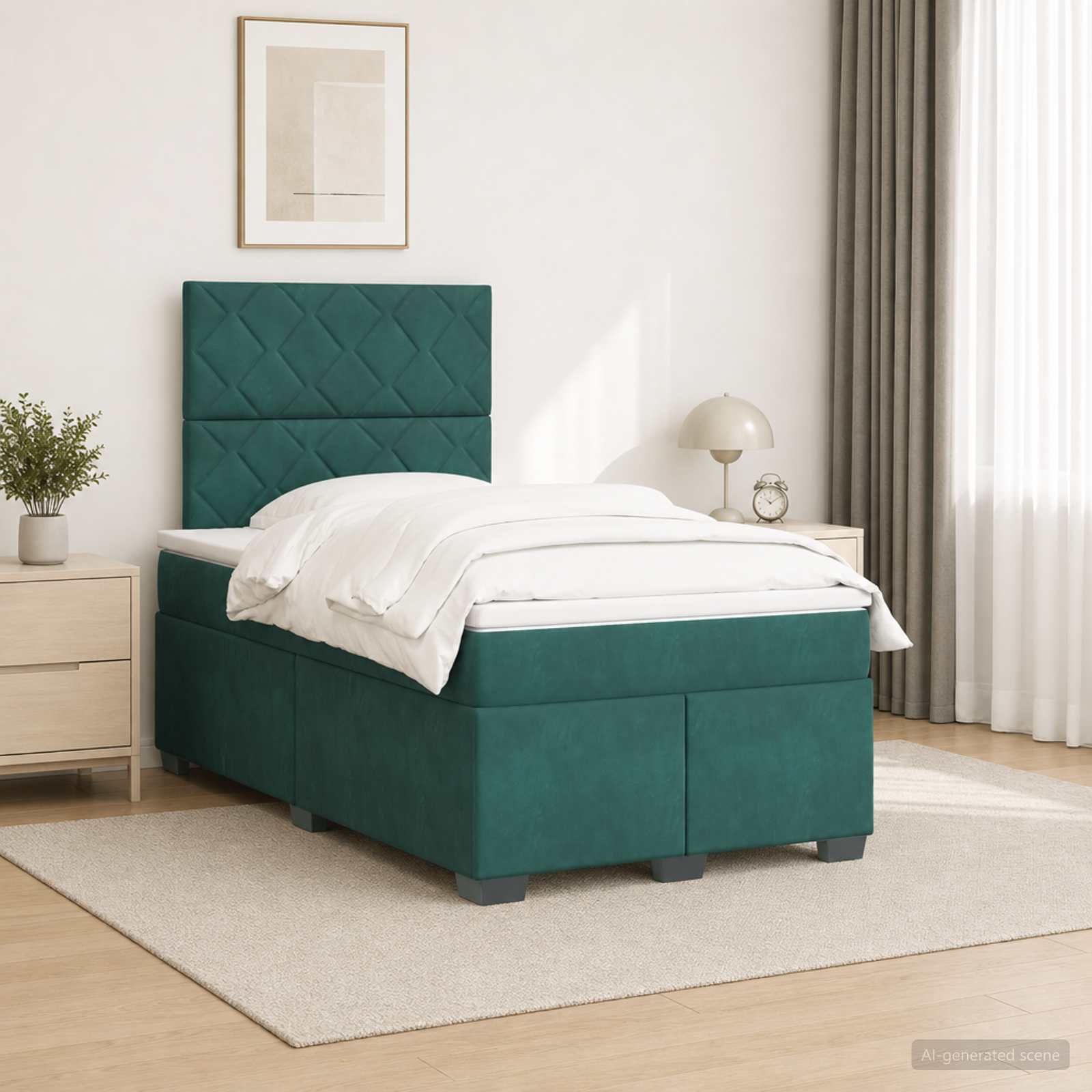 Κρεβάτι box spring με στρώμα Σκούρο Πράσινο 120 x 190 cm - Pakobazaar