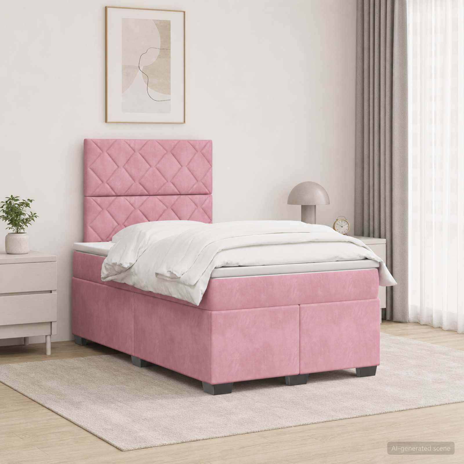 Κρεβάτι box spring με στρώμα Ροζ 120 x 190 cm Βελούδο - Pakobazaar