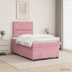Κρεβάτι box spring με στρώμα Ροζ 120 x 190 cm Βελούδο - Pakobazaar