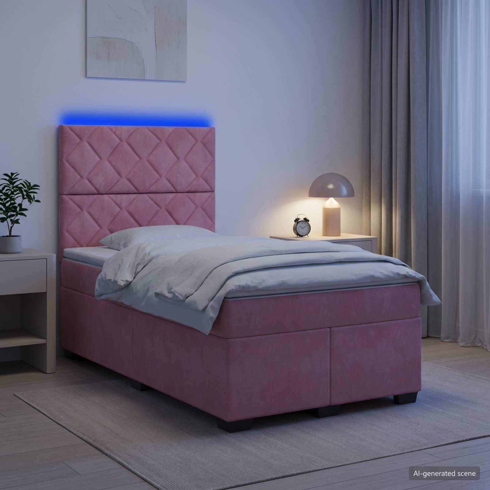 Κρεβάτι box spring με στρώμα Ροζ 120 x 190 cm Βελούδο - Pakobazaar