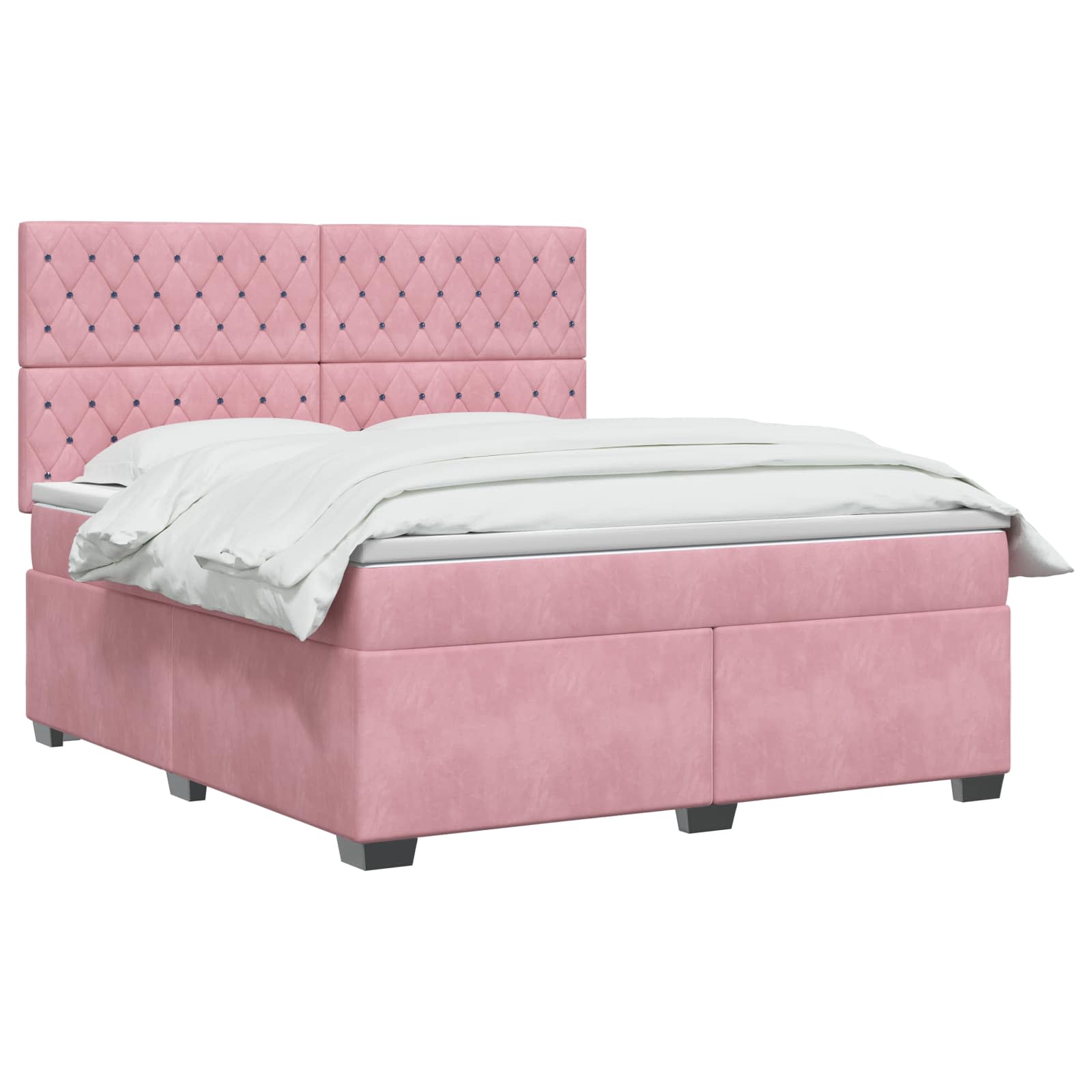 Κρεβάτι box spring με στρώμα Ροζ 160 x 200 cm Βελούδο - Pakobazaar