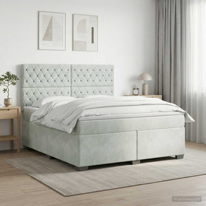 Κρεβάτι box spring με στρώμα Ανοιχτό γκρι 180 x 200 cm Βελούδο - Pakobazaar