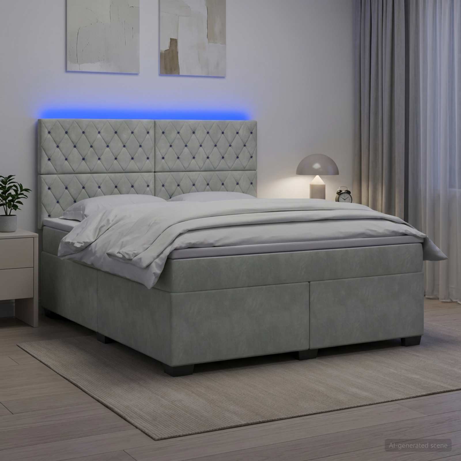 Κρεβάτι box spring με στρώμα Ανοιχτό γκρι 180 x 200 cm Βελούδο - Pakobazaar