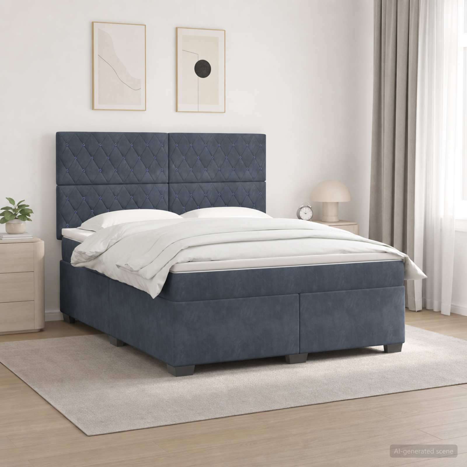 Κρεβάτι box spring με στρώμα Σκούρο Γκρι 180 x 200 cm Βελούδο - Pakobazaar