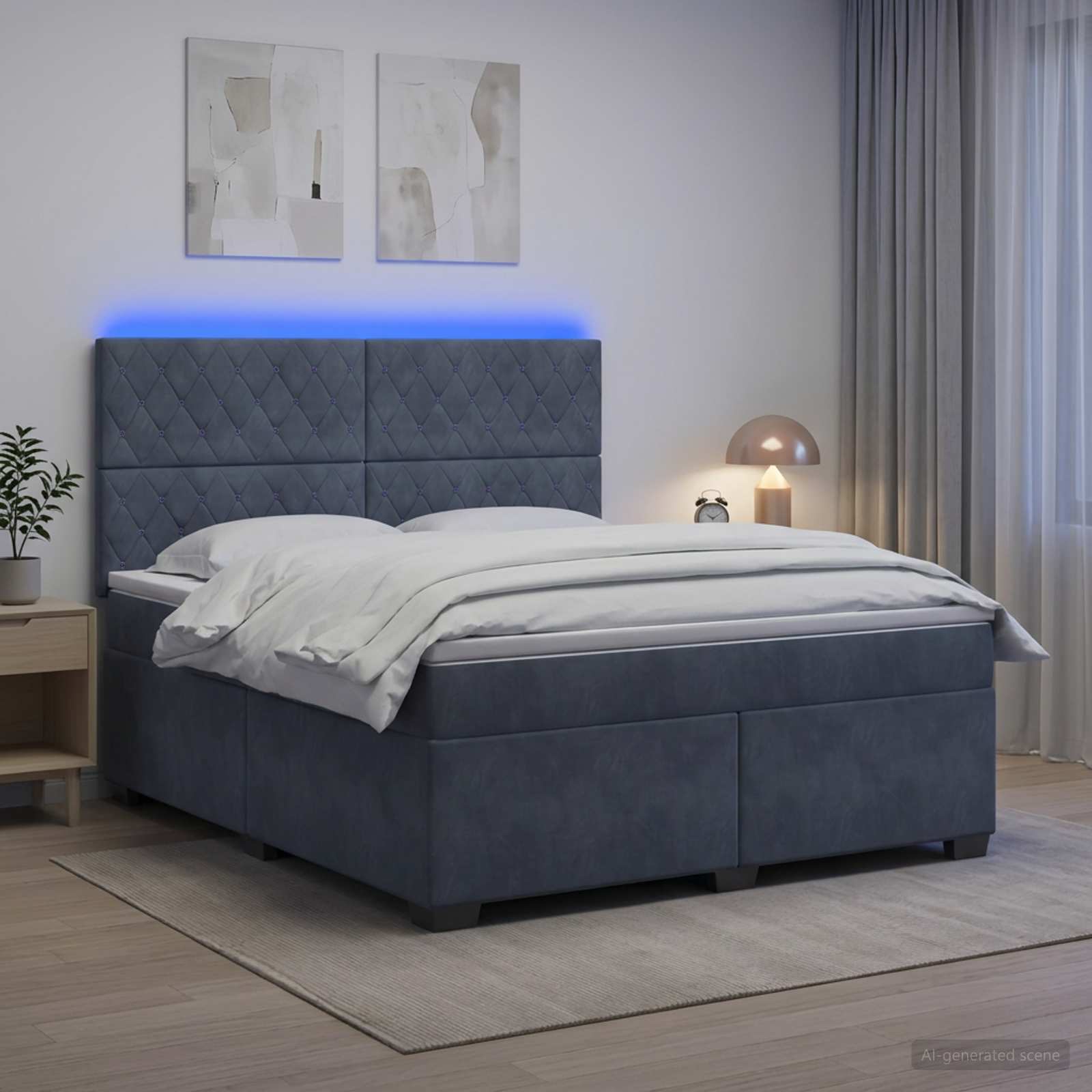 Κρεβάτι box spring με στρώμα Σκούρο Γκρι 140 x 190 cm Βελούδο