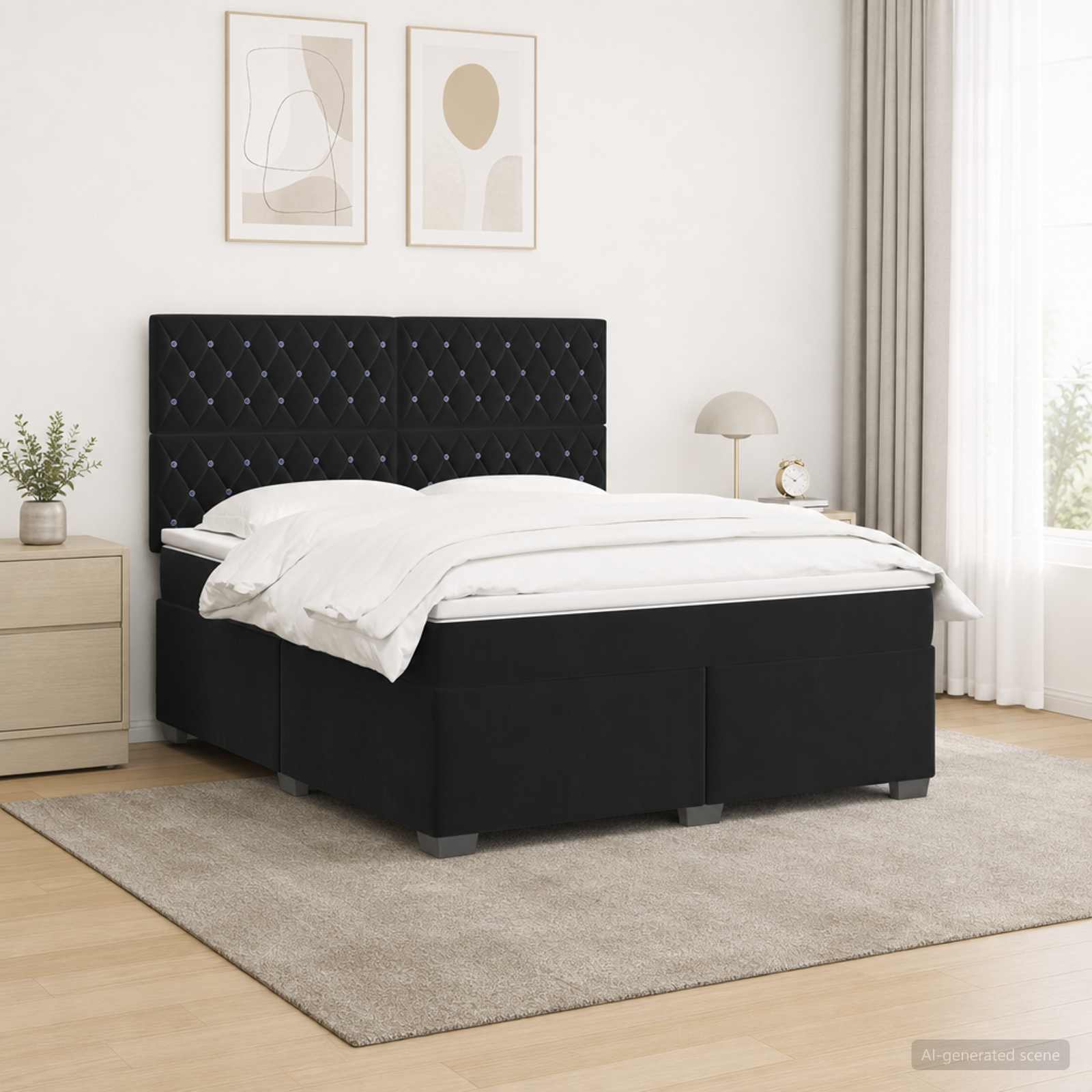 Κρεβάτι box spring με στρώμα Μαύρο 160 x 200 cm Βελούδο - Pakobazaar