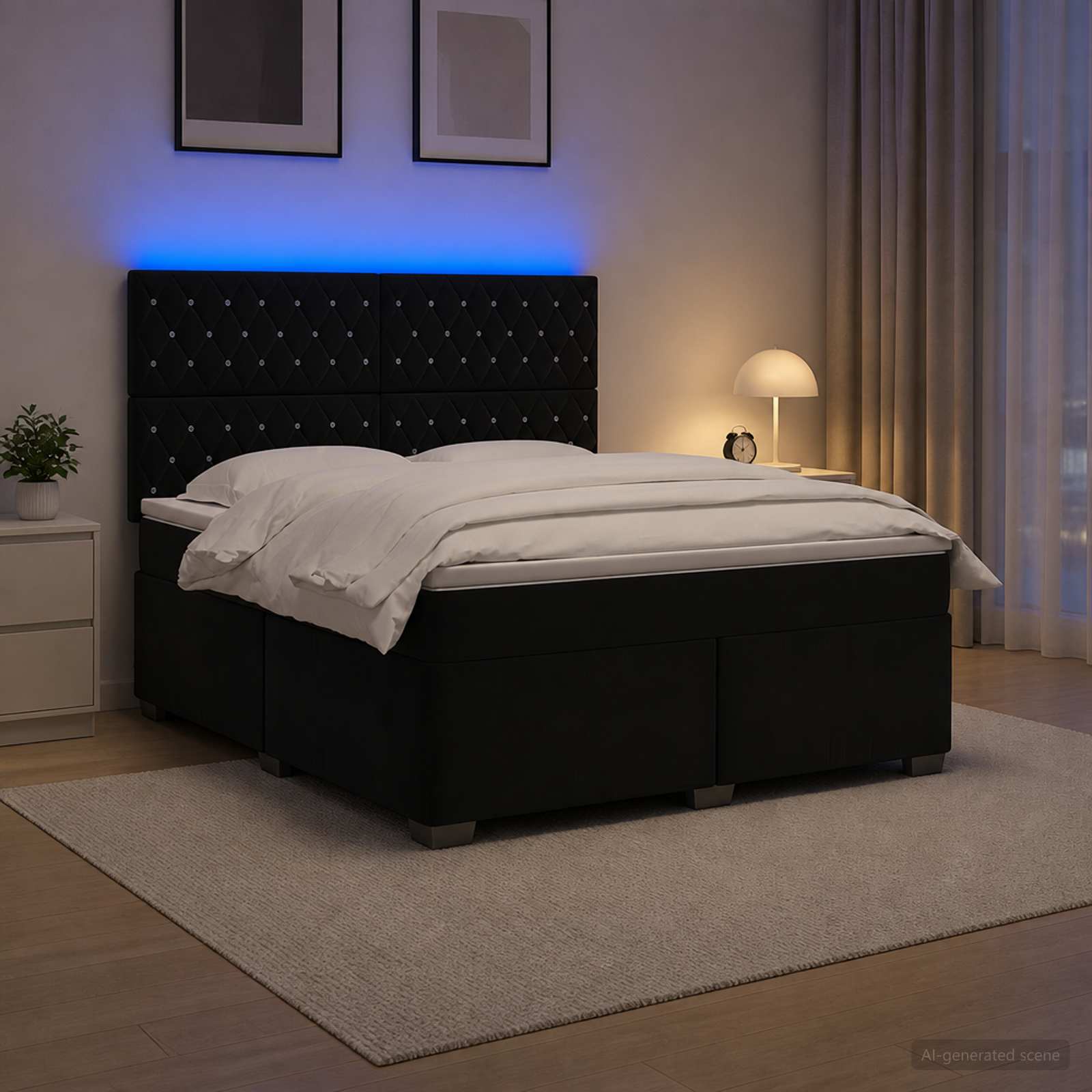 Κρεβάτι box spring με στρώμα Μαύρο 160 x 200 cm Βελούδο - Pakobazaar