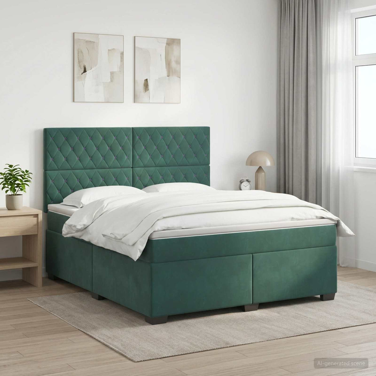 Κρεβάτι box spring με στρώμα Σκούρο Πράσινο 160 x 200 cm