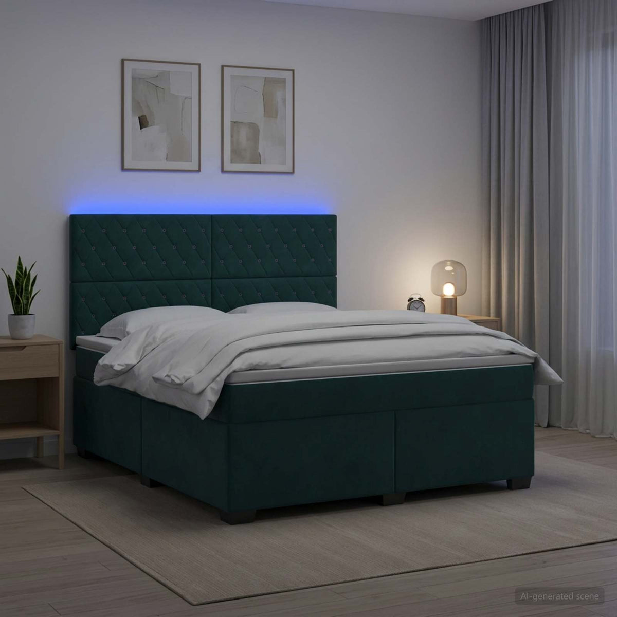 Κρεβάτι box spring με στρώμα Σκούρο Πράσινο 160 x 200 cm