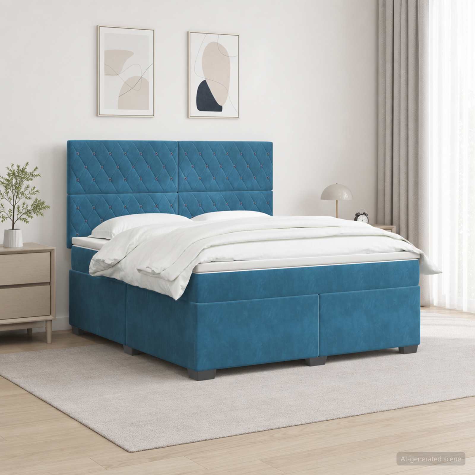 Κρεβάτι box spring με στρώμα Μπλε 180 x 200 cm Βελούδο - Pakobazaar