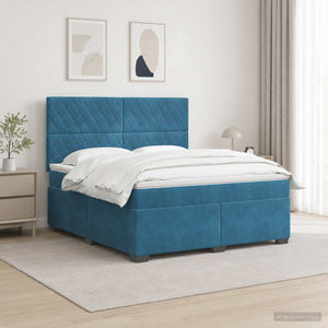 Κρεβάτι box spring με στρώμα Μπλε 180 x 200 cm Βελούδο - Pakobazaar