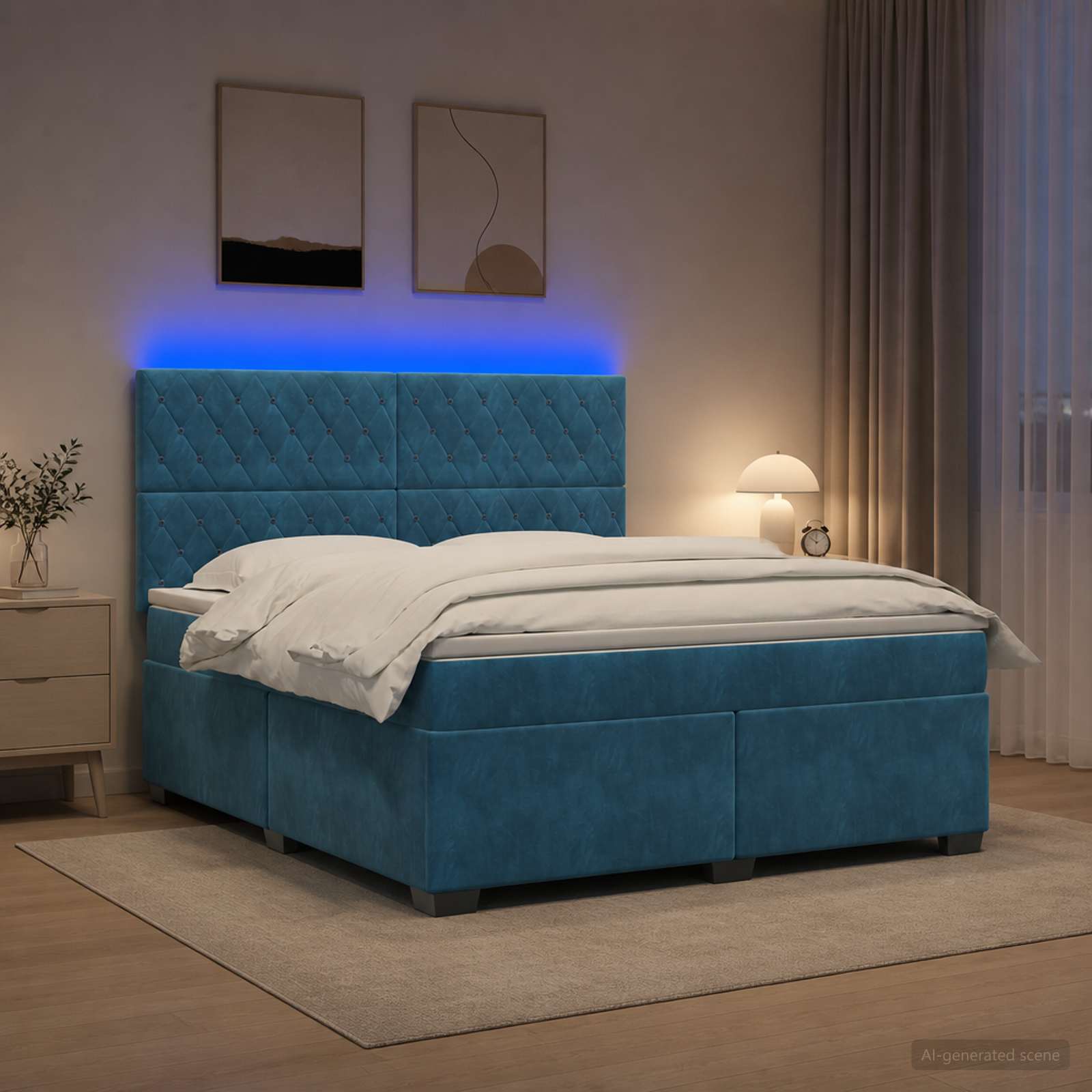 Κρεβάτι box spring με στρώμα Μπλε 180 x 200 cm Βελούδο - Pakobazaar