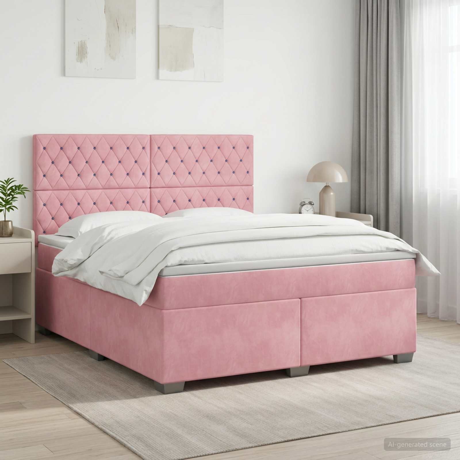 Κρεβάτι box spring με στρώμα Ροζ 160 x 200 cm Βελούδο - Pakobazaar