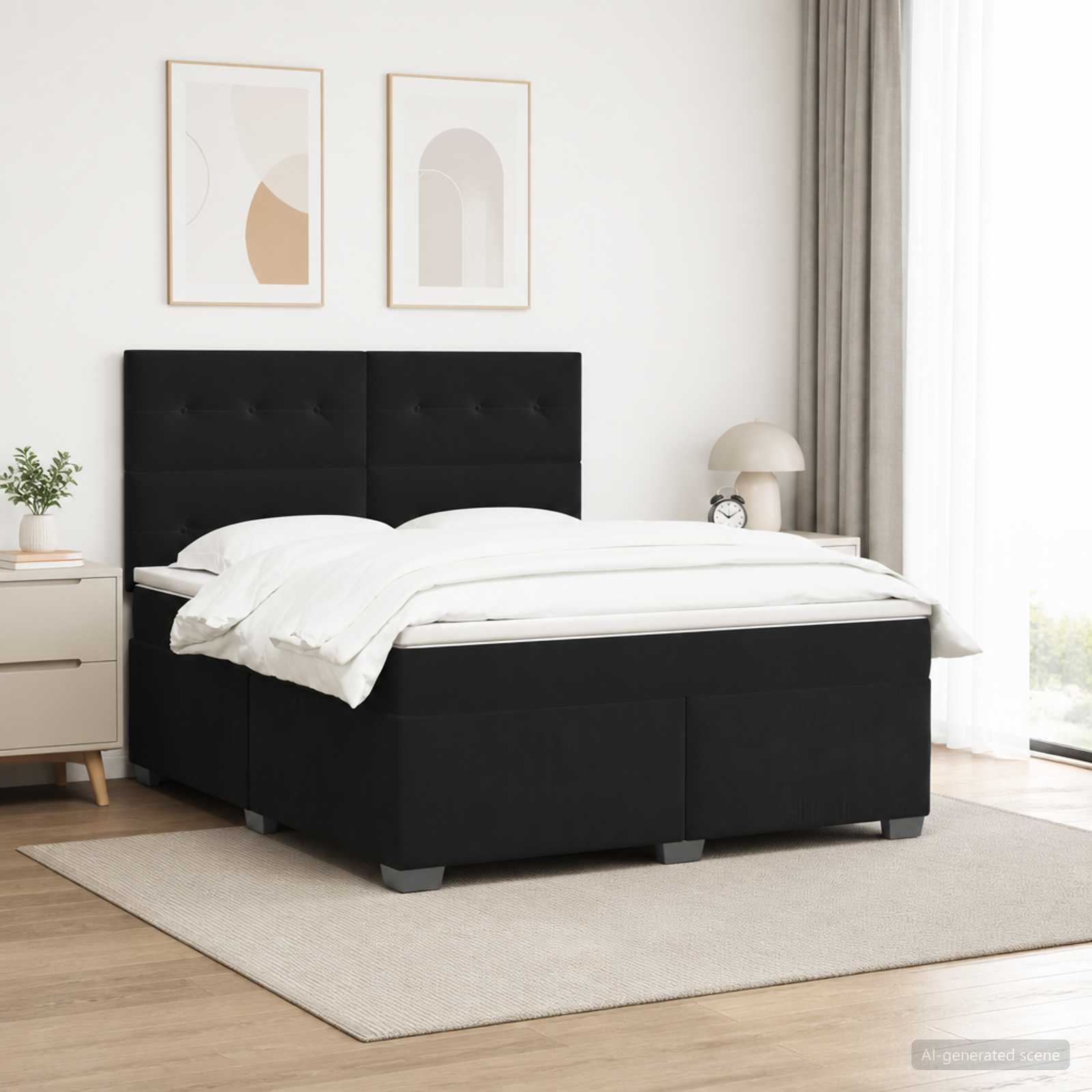 Κρεβάτι box spring με στρώμα Μαύρο 160 x 200 cm Βελούδο