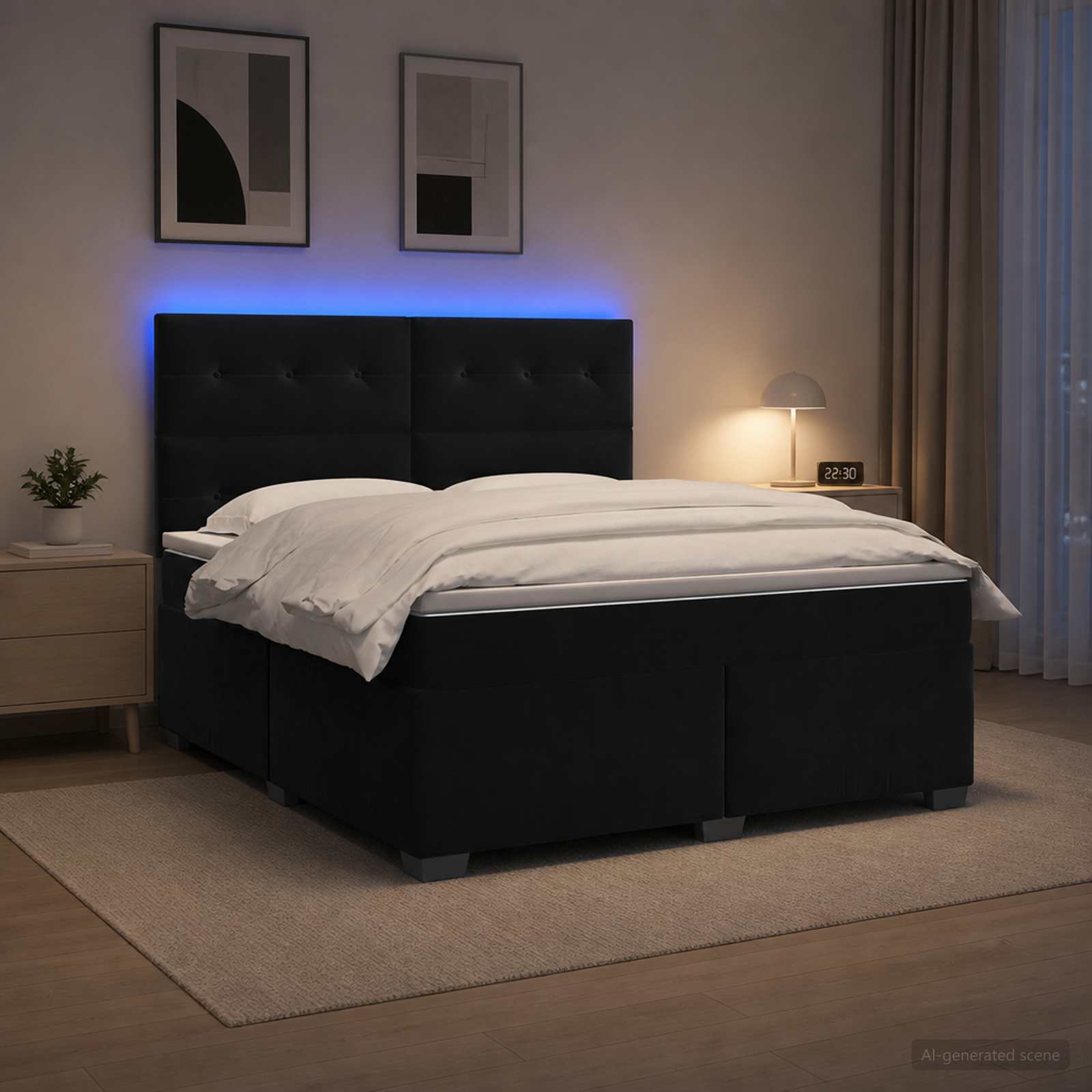 Κρεβάτι box spring με στρώμα Μαύρο 160 x 200 cm Βελούδο