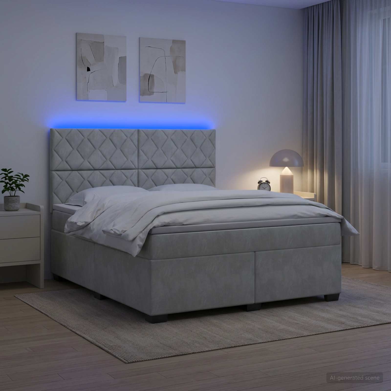 Κρεβάτι box spring με στρώμα Ανοιχτό γκρι 160 x 200 cm Βελούδο - Pakobazaar
