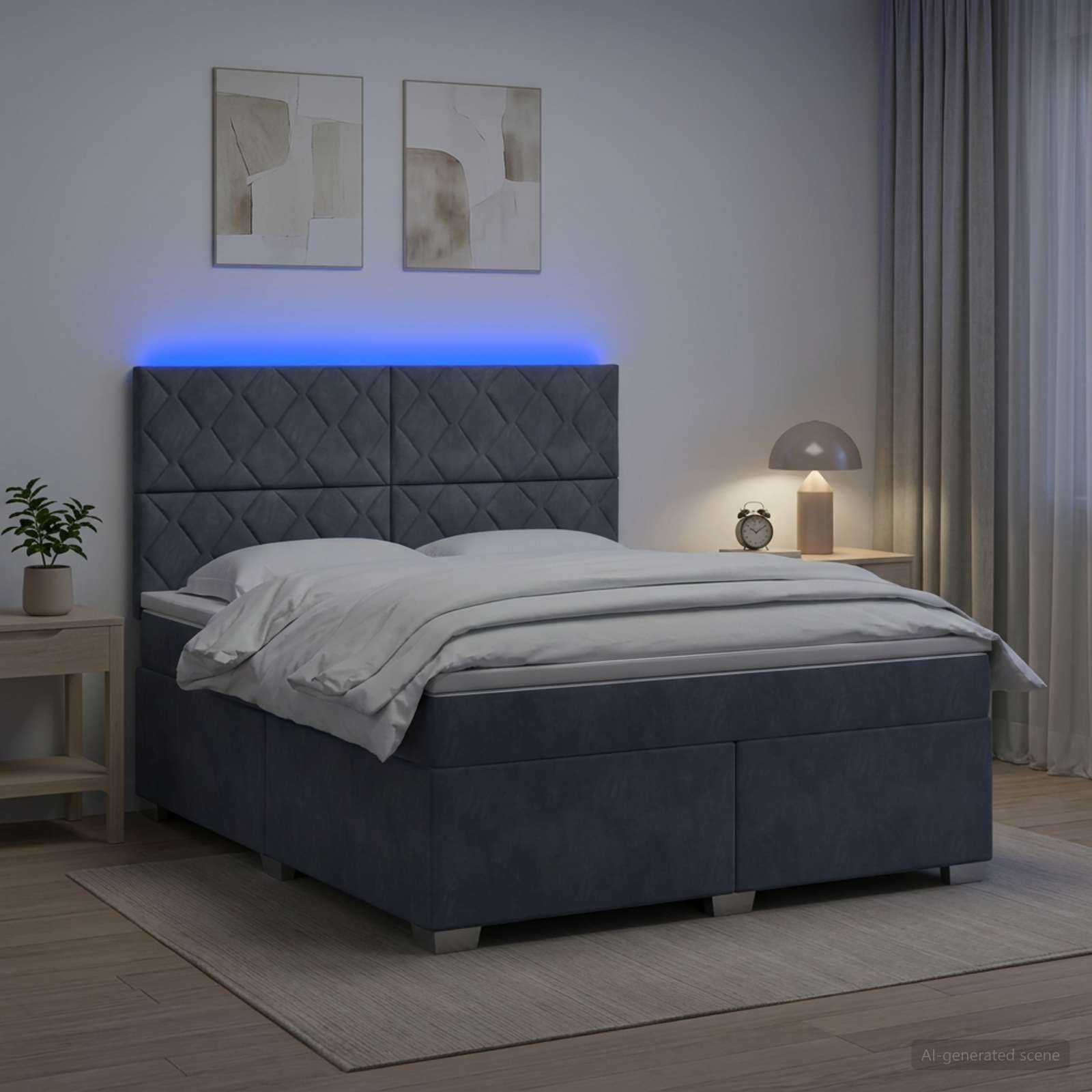Κρεβάτι box spring με στρώμα Σκούρο Γκρι 140 x 190 cm Βελούδο - Pakobazaar