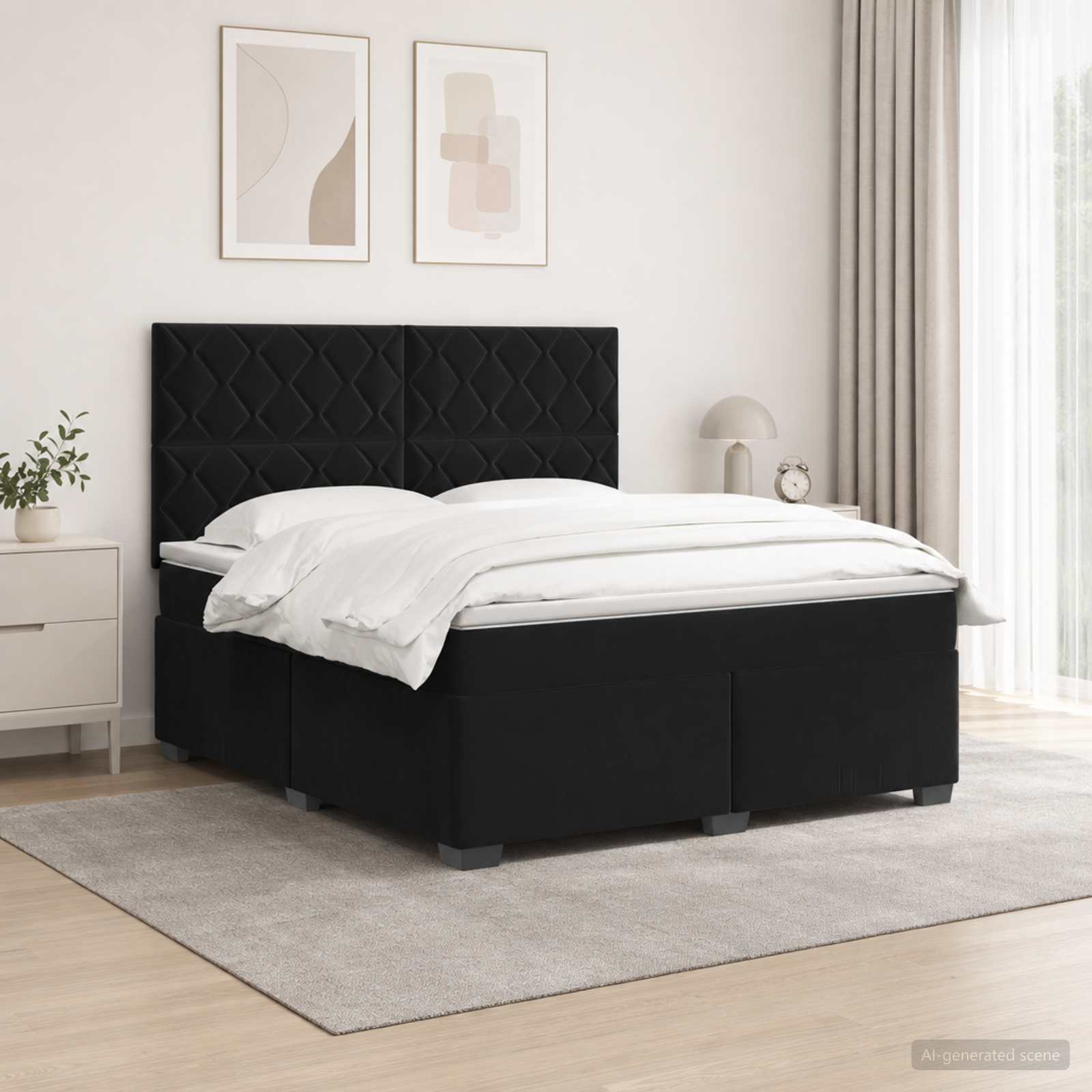 Κρεβάτι box spring με στρώμα Μαύρο 160 x 200 cm Βελούδο - Pakobazaar