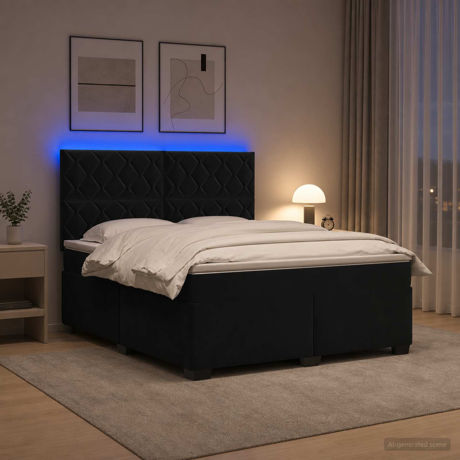 Κρεβάτι box spring με στρώμα Μαύρο 160 x 200 cm Βελούδο - Pakobazaar