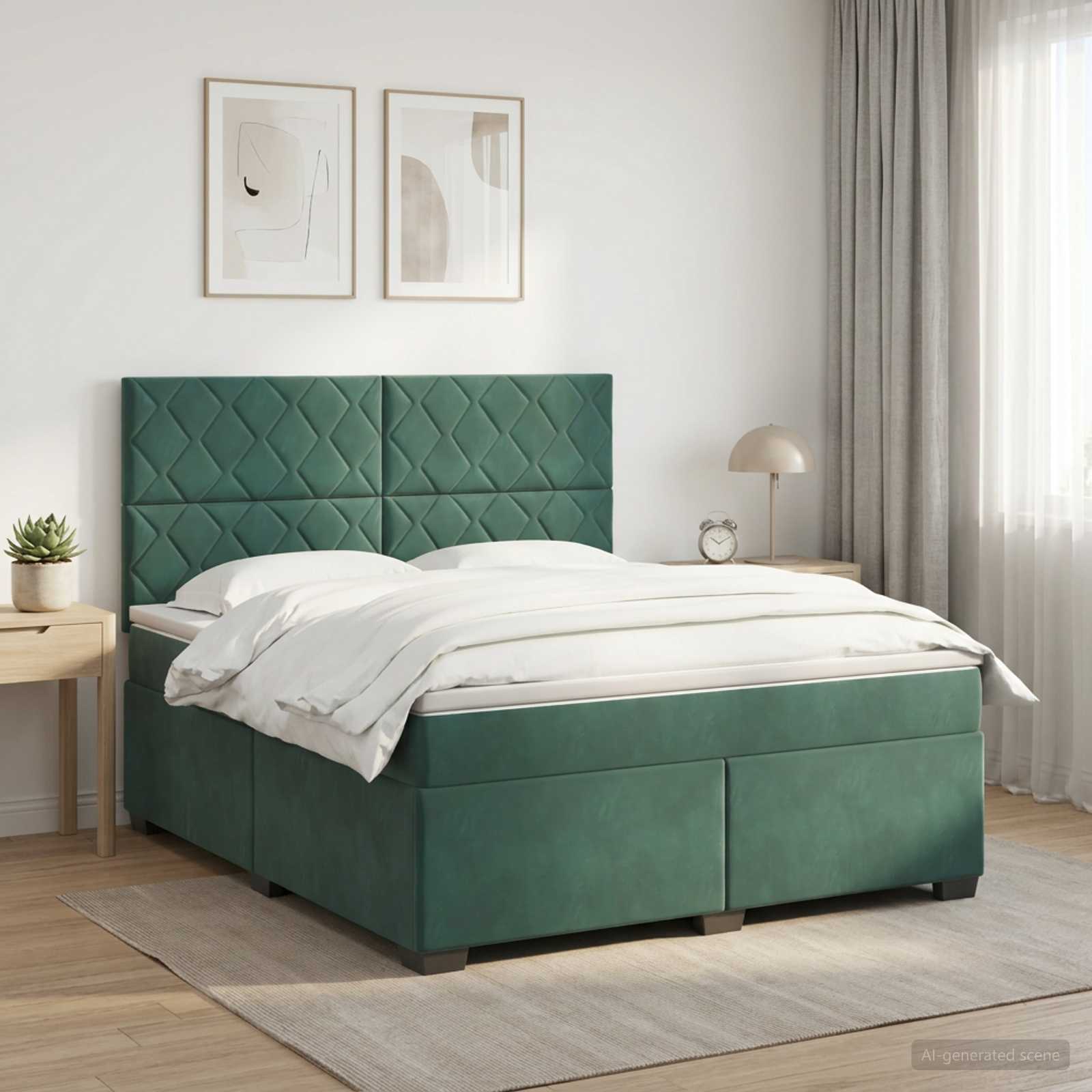 Κρεβάτι box spring με στρώμα Σκούρο Πράσινο 160 x 200 cm - Pakobazaar