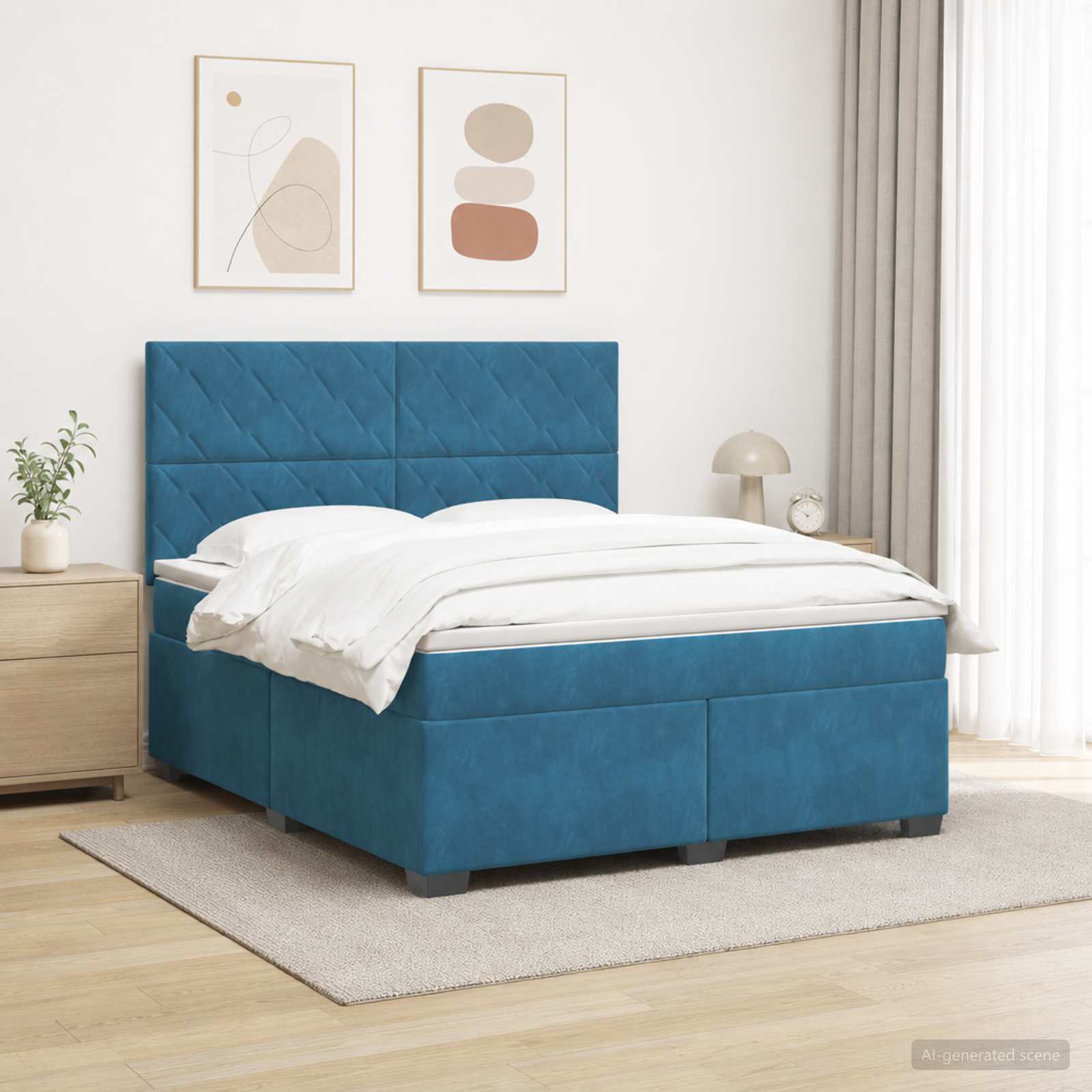 Κρεβάτι box spring με στρώμα Μπλε 140 x 200 cm Βελούδο