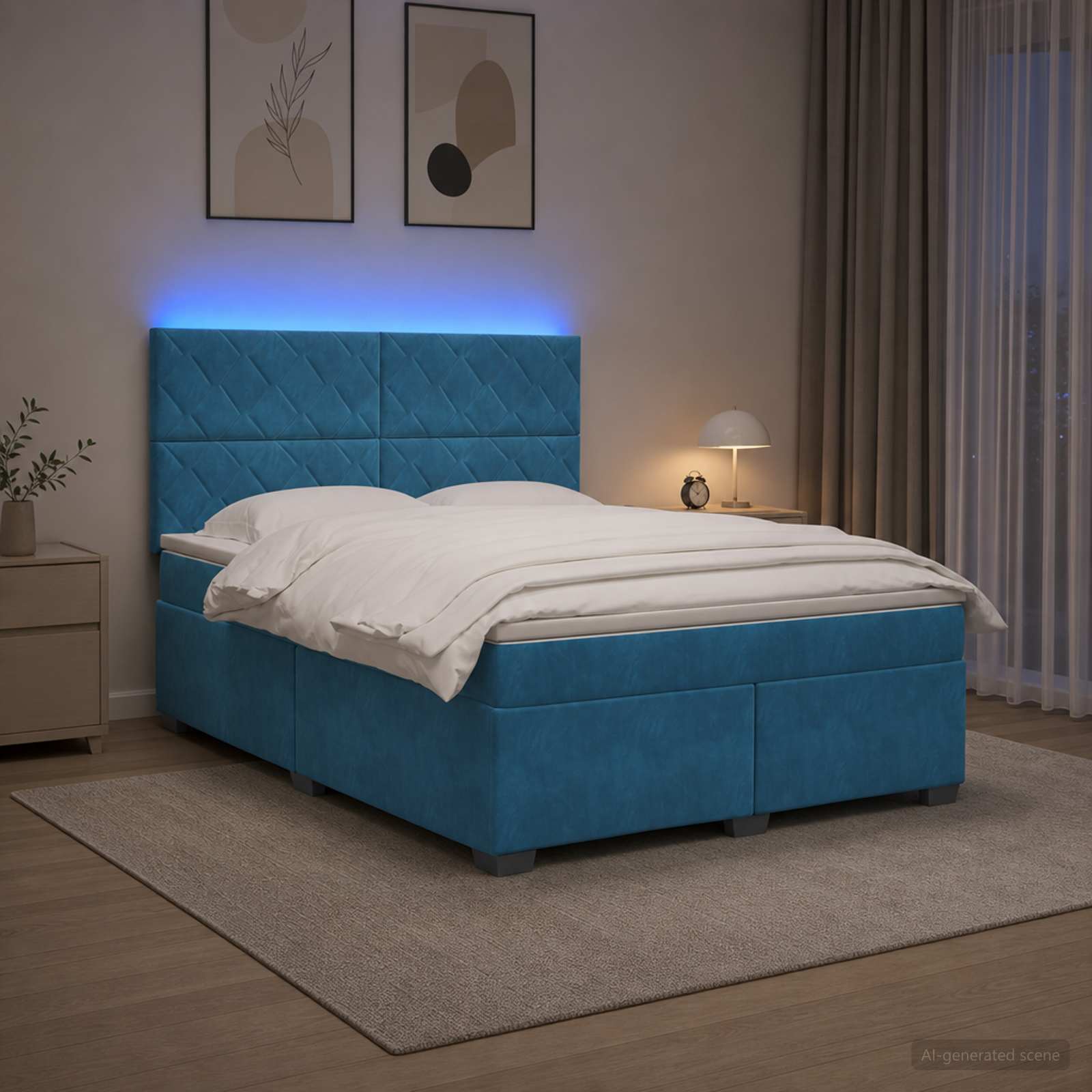 Κρεβάτι box spring με στρώμα Μπλε 140 x 200 cm Βελούδο